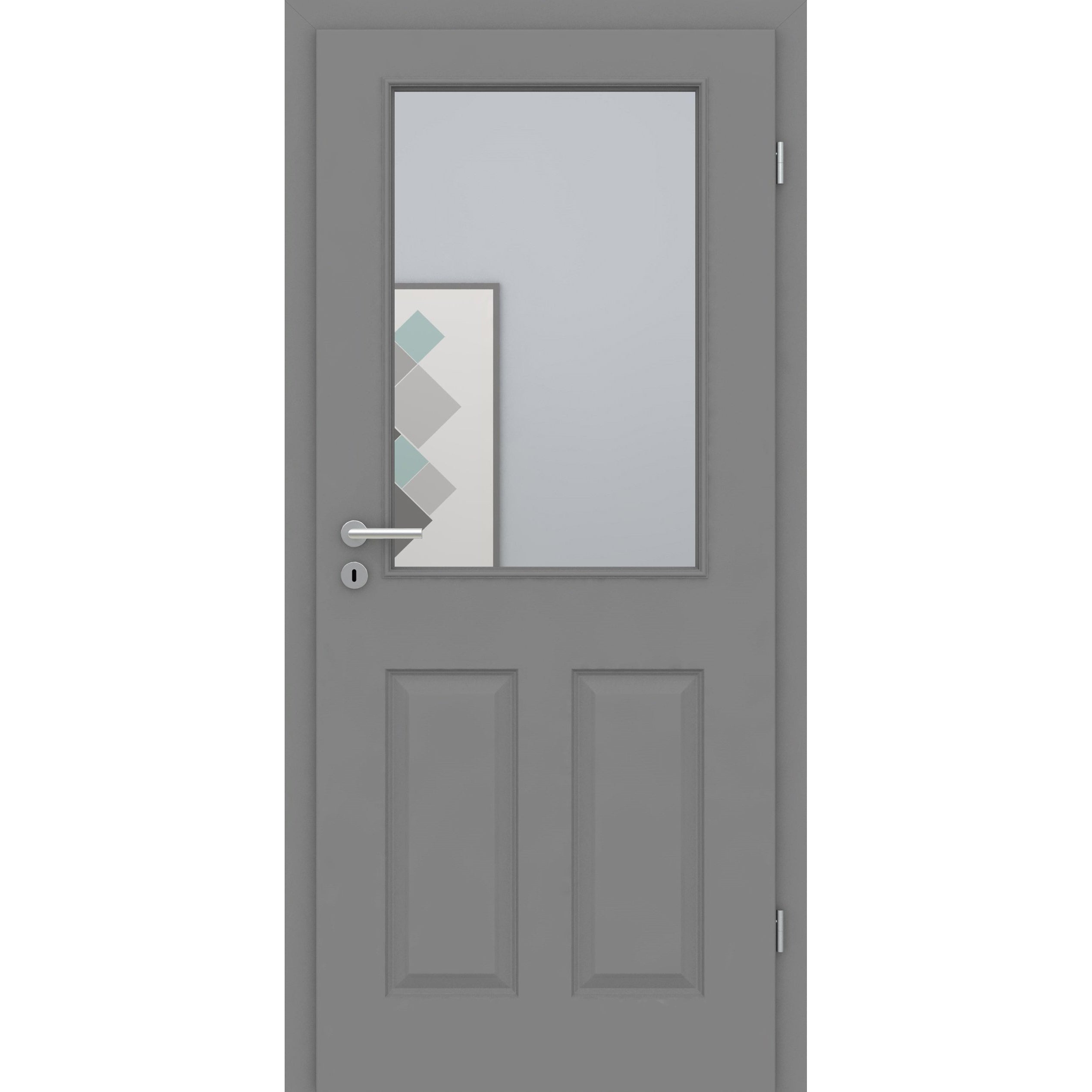 Zimmertür mit Lichtausschnitt grau 4 Kassetten Designkante - Modell Stiltür K47LA