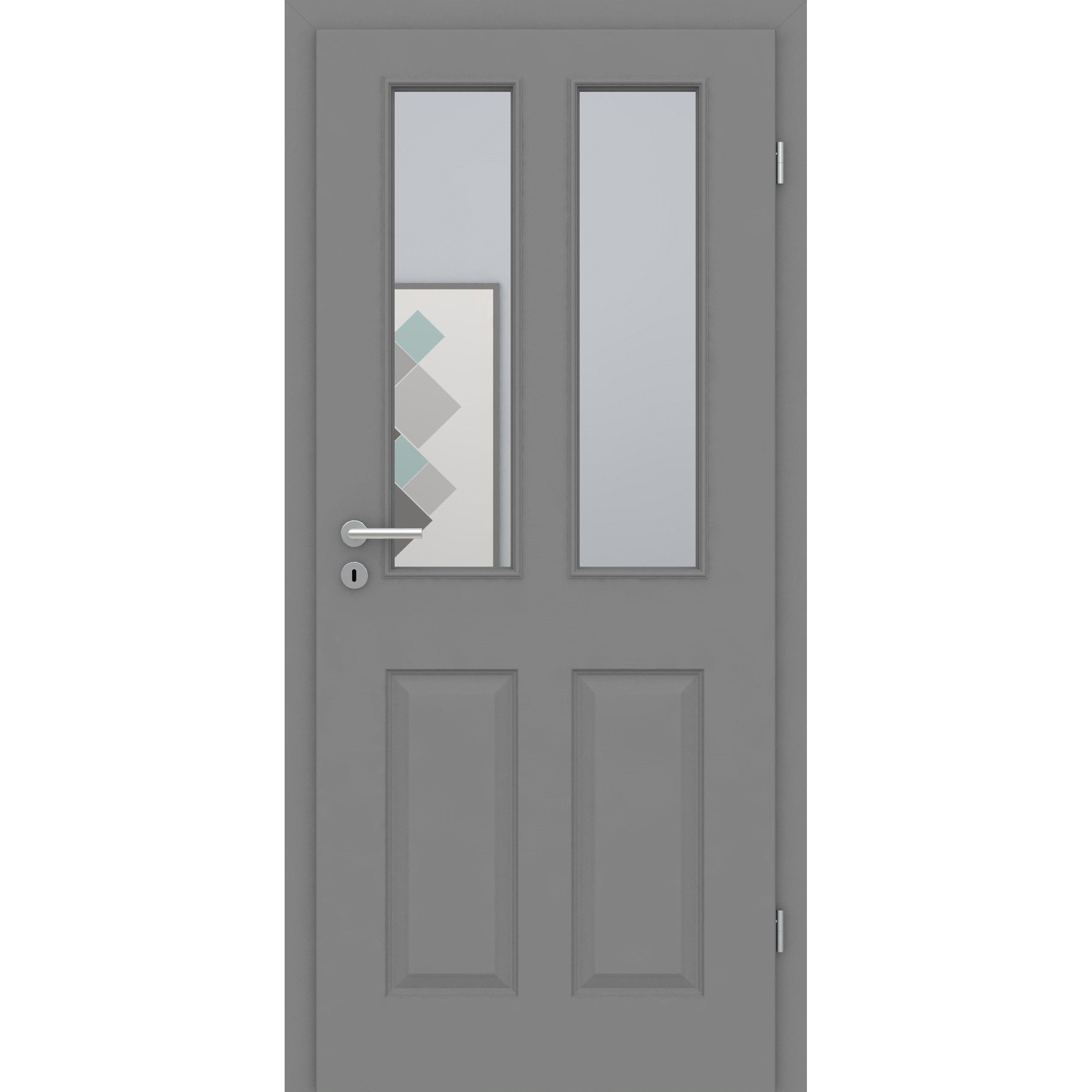 Zimmertür mit Lichtausschnitt grau 4 Kassetten Designkante - Modell Stiltür K47LA2