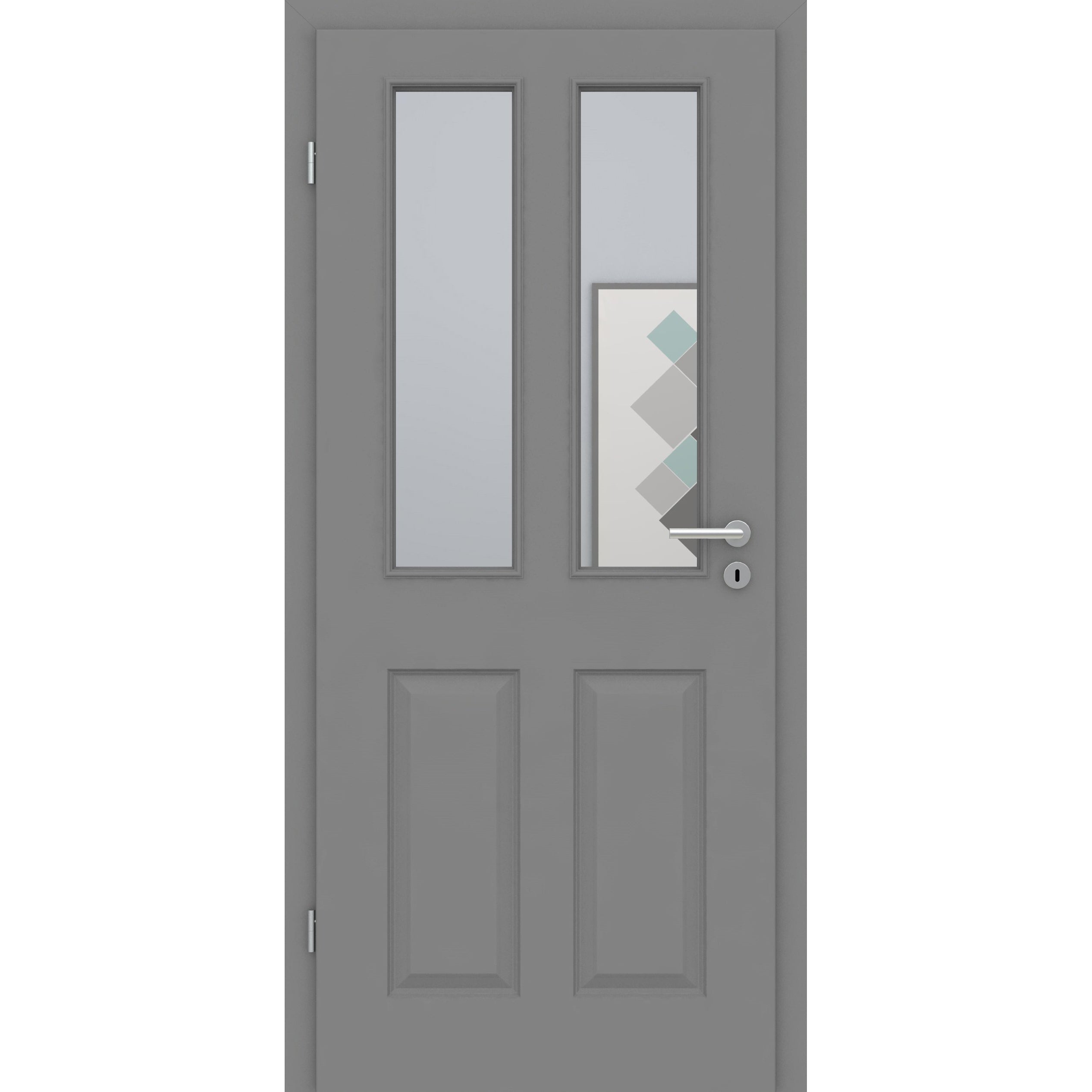 Zimmertür mit Lichtausschnitt grau 4 Kassetten Designkante - Modell Stiltür K47LA2