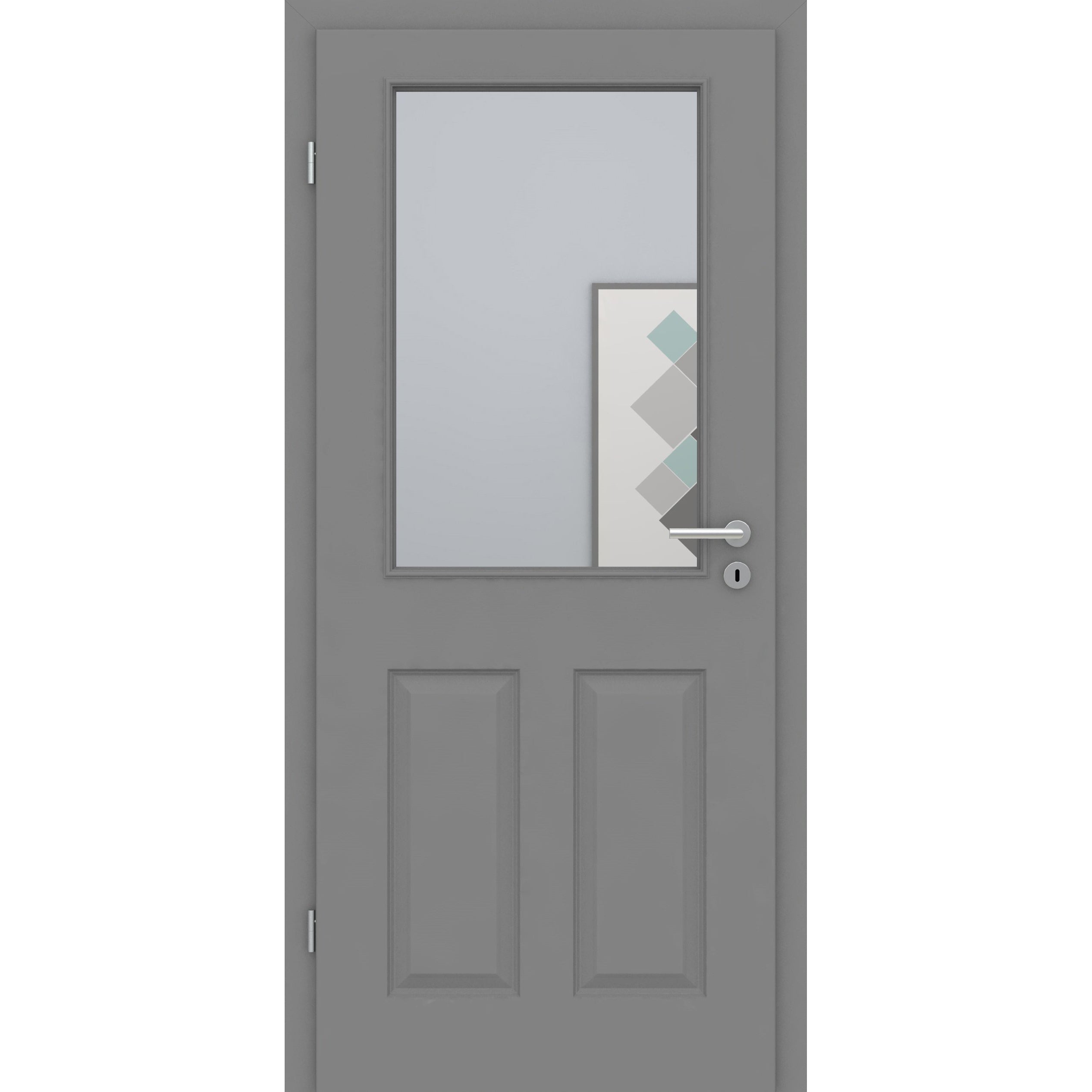 Zimmertür mit Zarge und Lichtausschnitt grau 4 Kassetten Designkante - Modell Stiltür K47LA