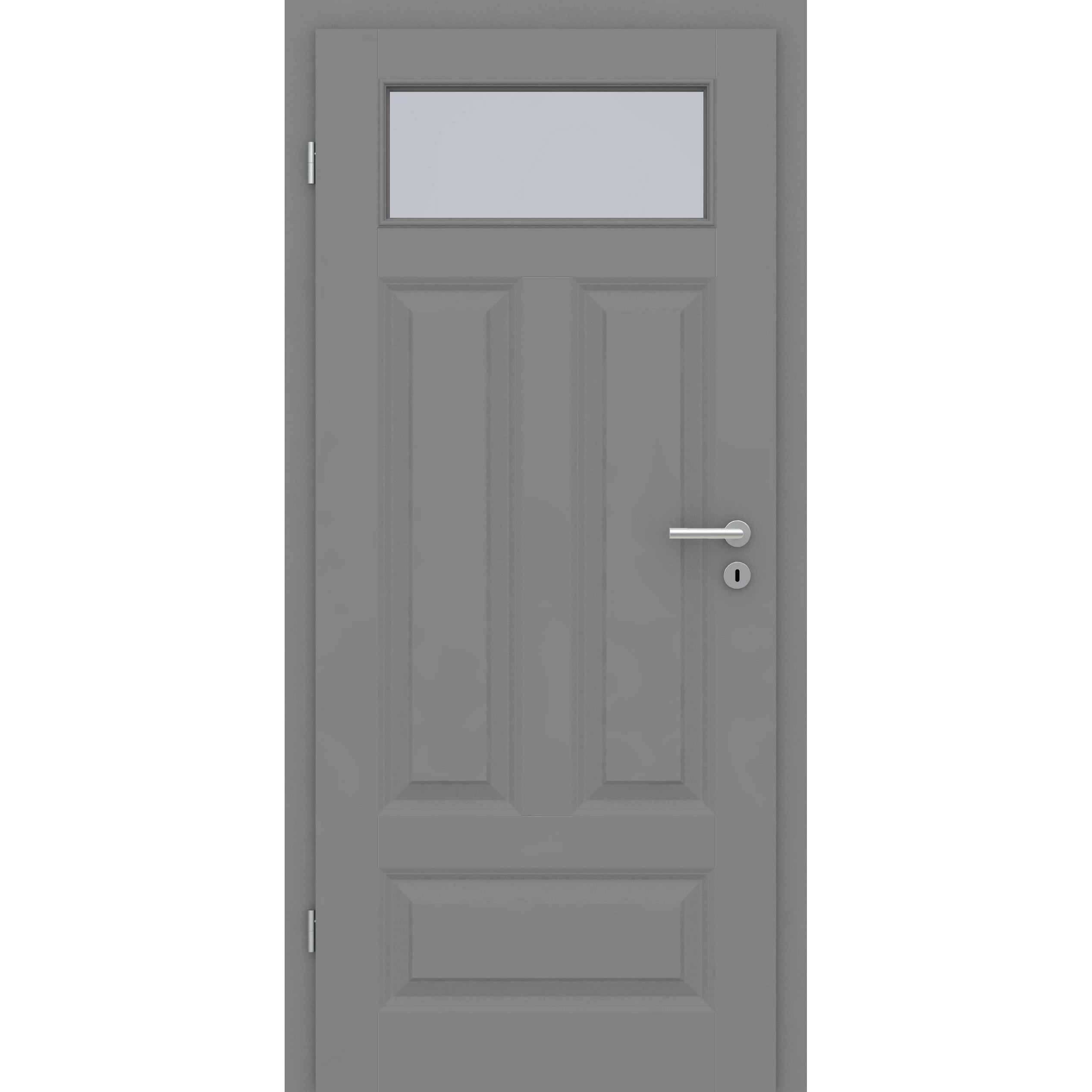 Zimmertür mit Lichtausschnitt grau 4 Kassetten Quer Designkante - Modell Stiltür KQ47LA