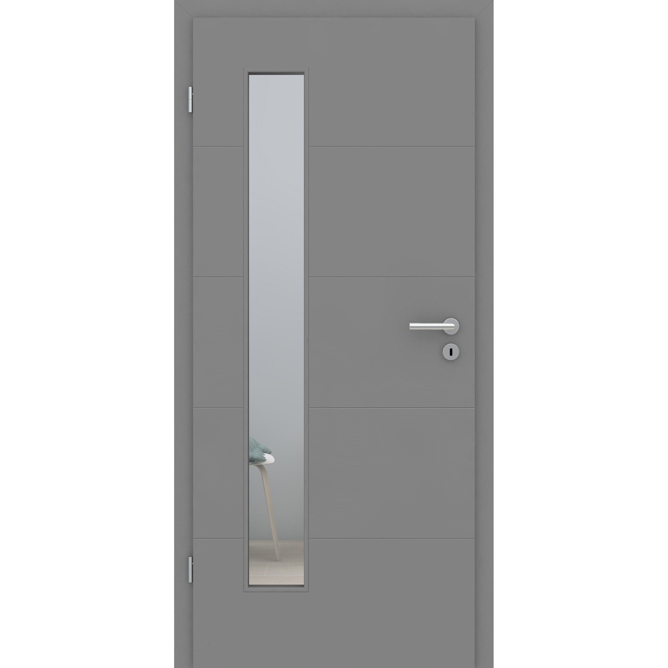 Zimmertür mit Zarge und Lichtausschnitt grau 4 Rillen quer Designkante - Modell Designtür Q47LAB