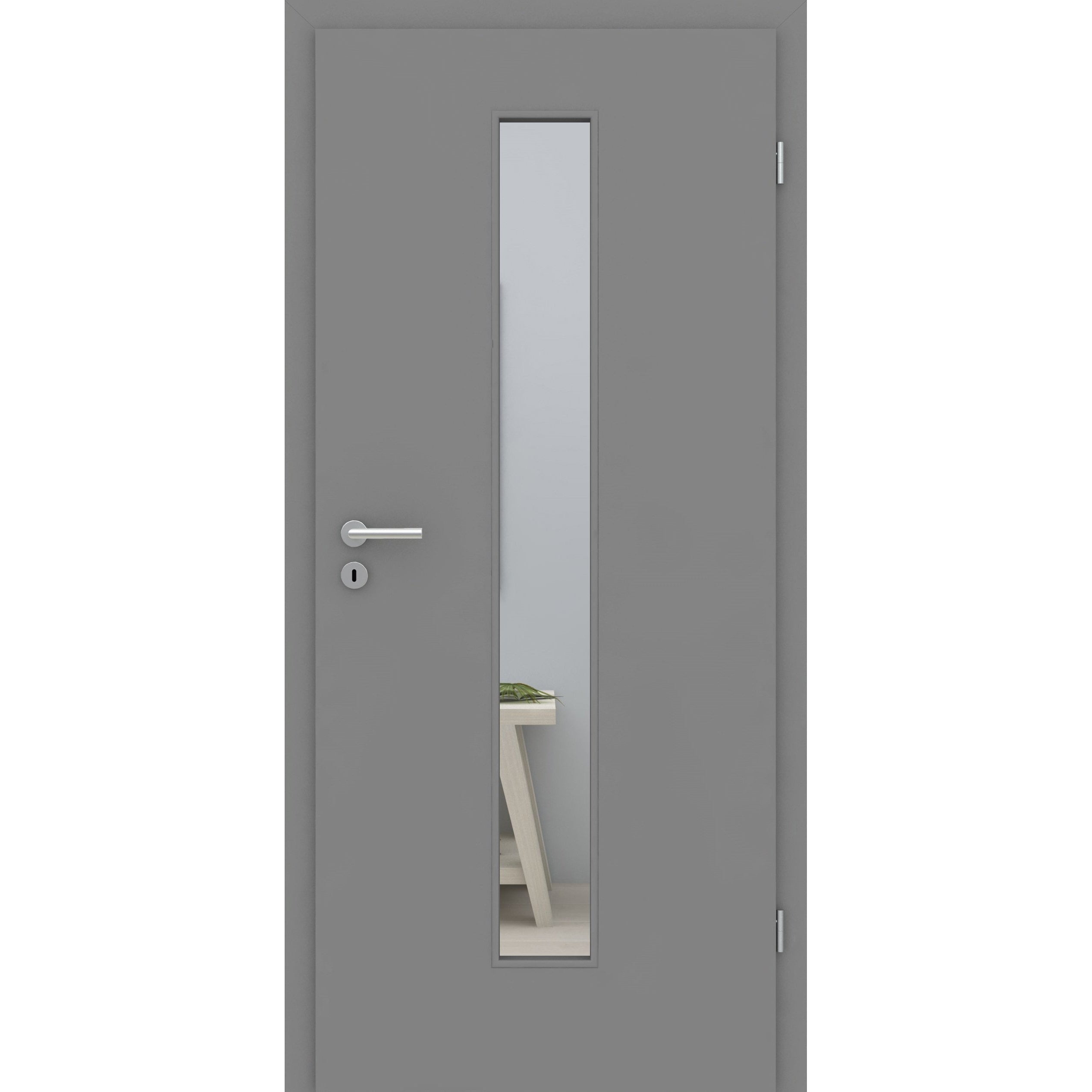 Zimmertür mit Zarge und Lichtausschnitt grau glatt Designkante LAM