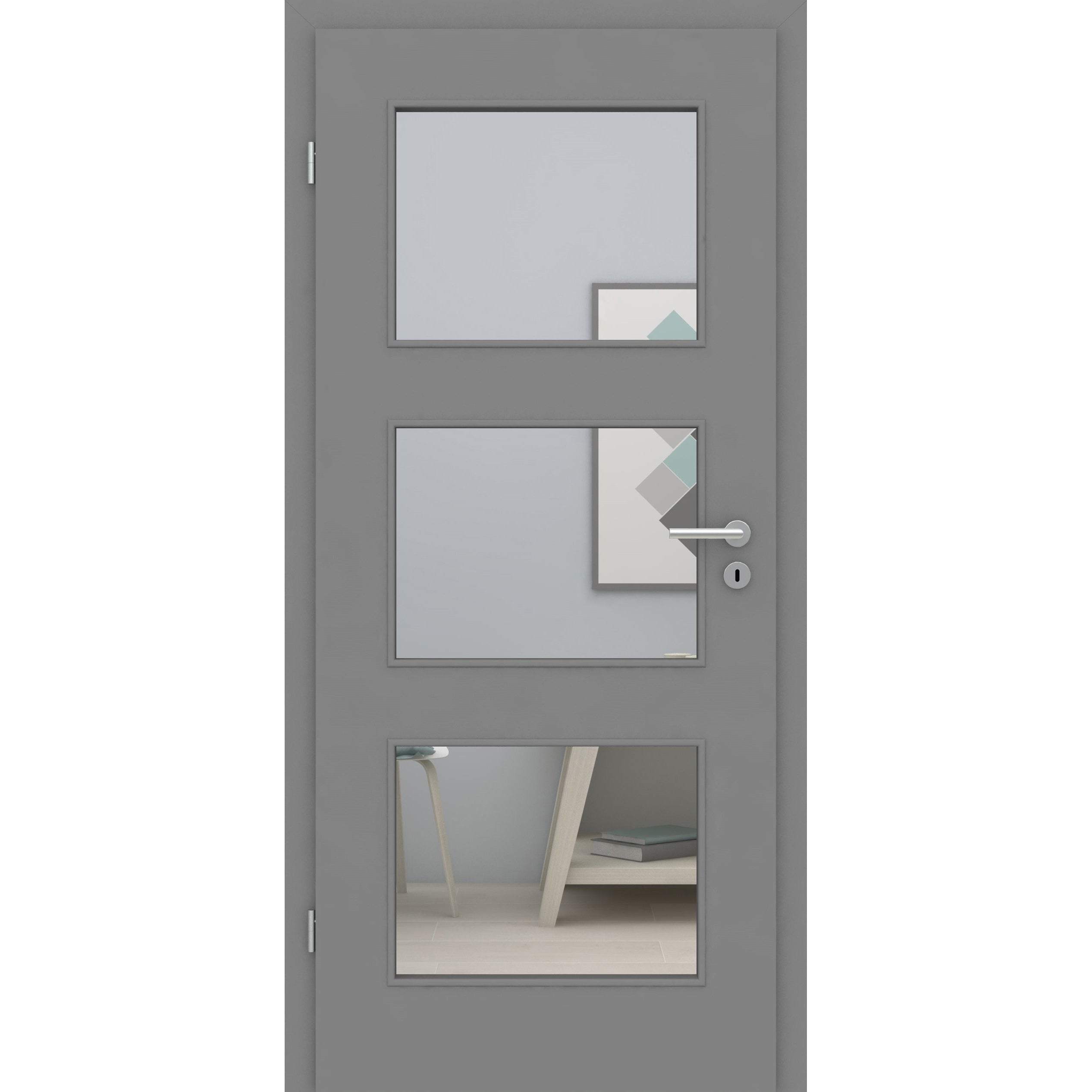 Zimmertür mit Zarge und Lichtausschnitt grau glatt Designkante - Modell LA3