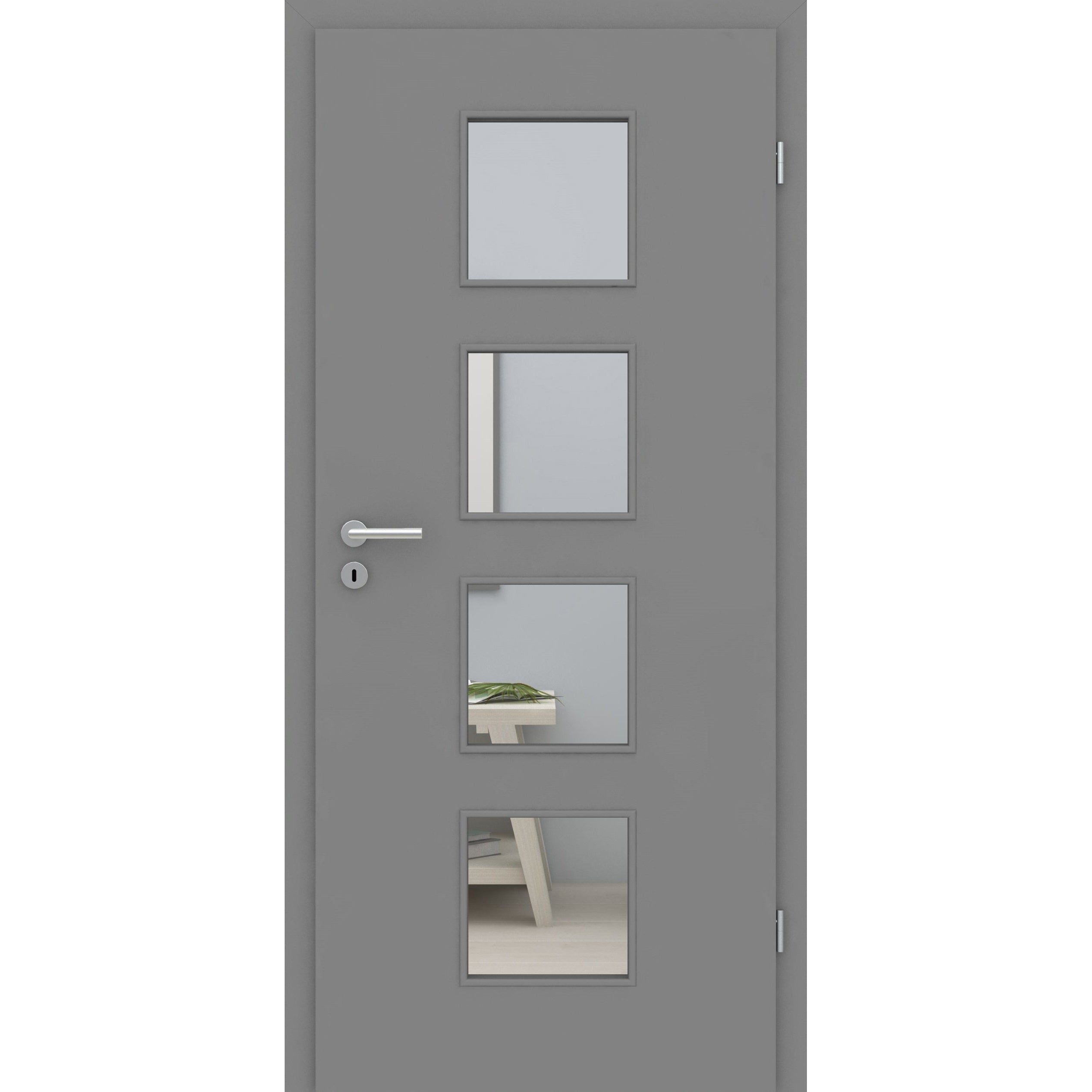 Zimmertür mit Zarge und Lichtausschnitt grau glatt Designkante - Modell LA4