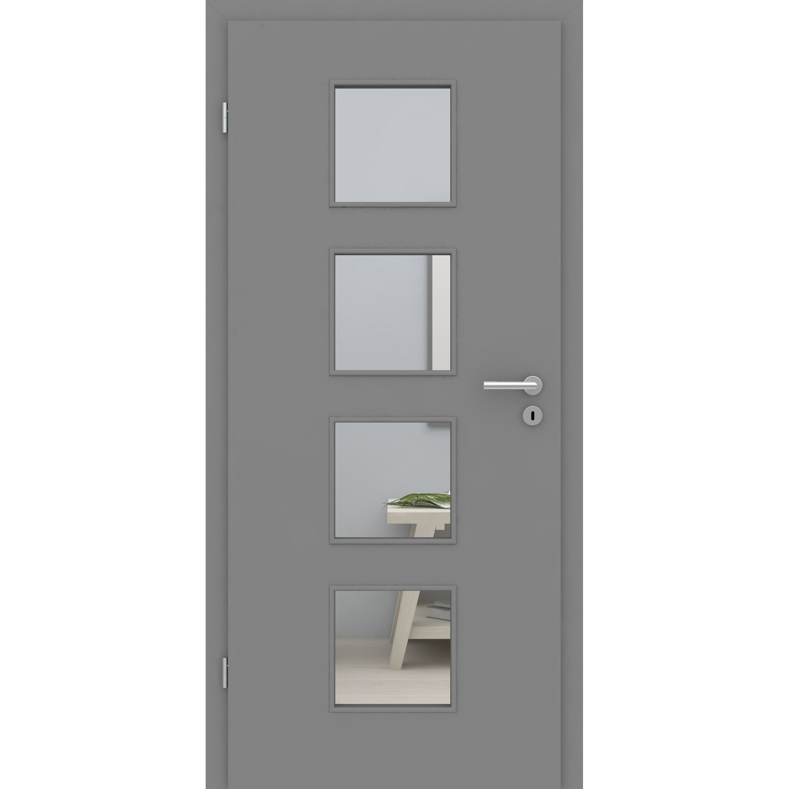 Zimmertür mit Lichtausschnitt grau glatt Designkante - Modell LA4