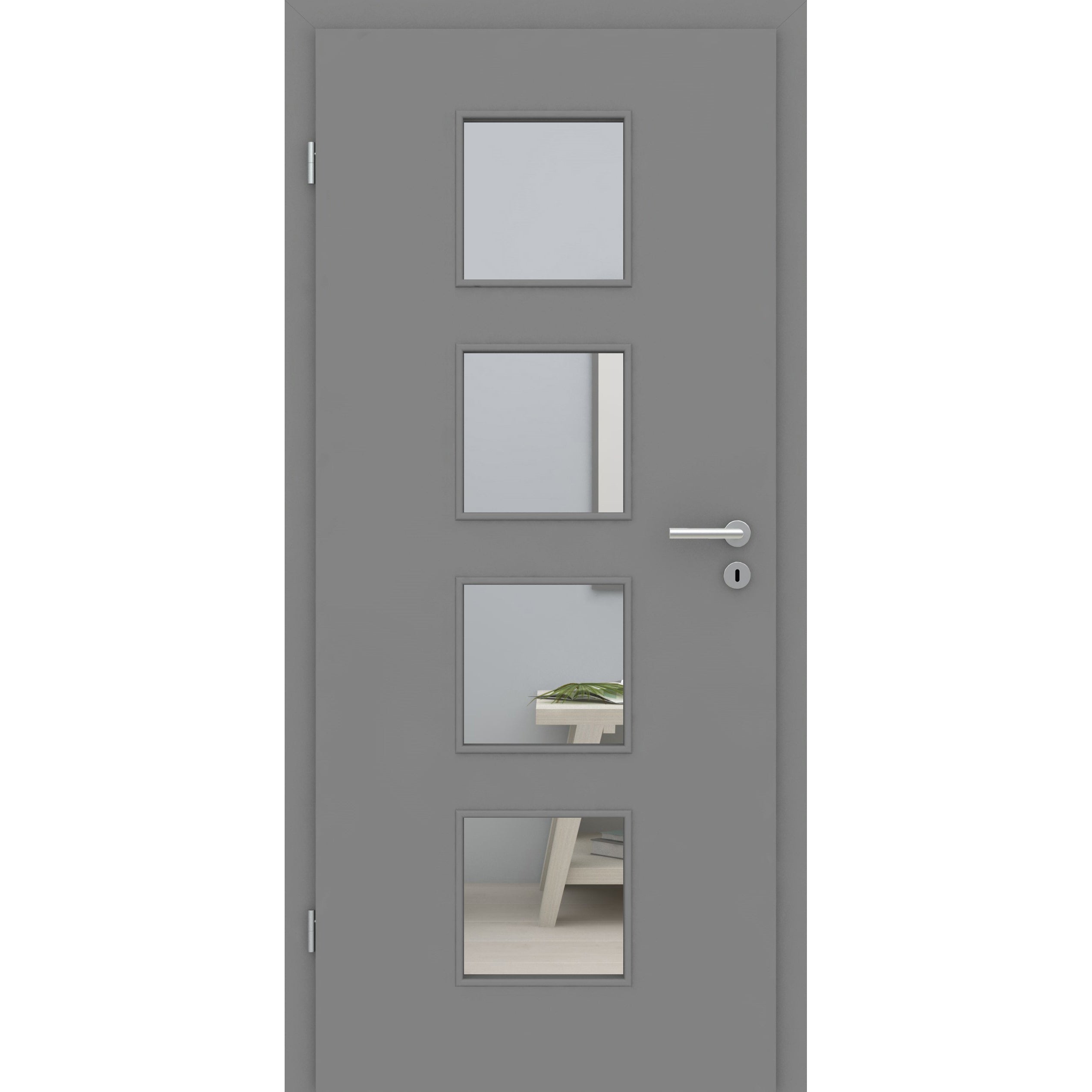 Zimmertür mit Zarge und Lichtausschnitt grau glatt Designkante - Modell LA4