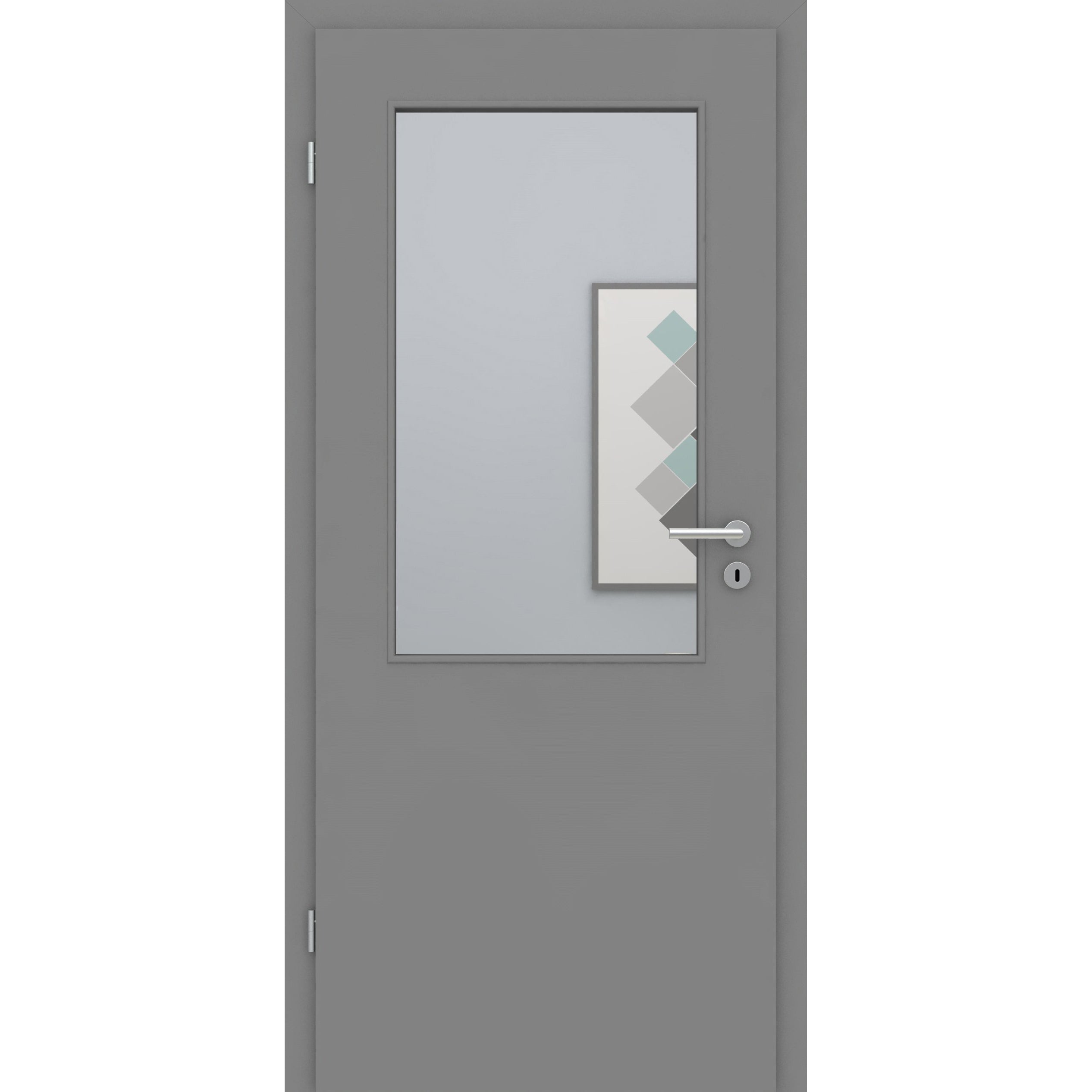 Zimmertür mit Zarge und Lichtausschnitt grau glatt Designkante - Modell LAA