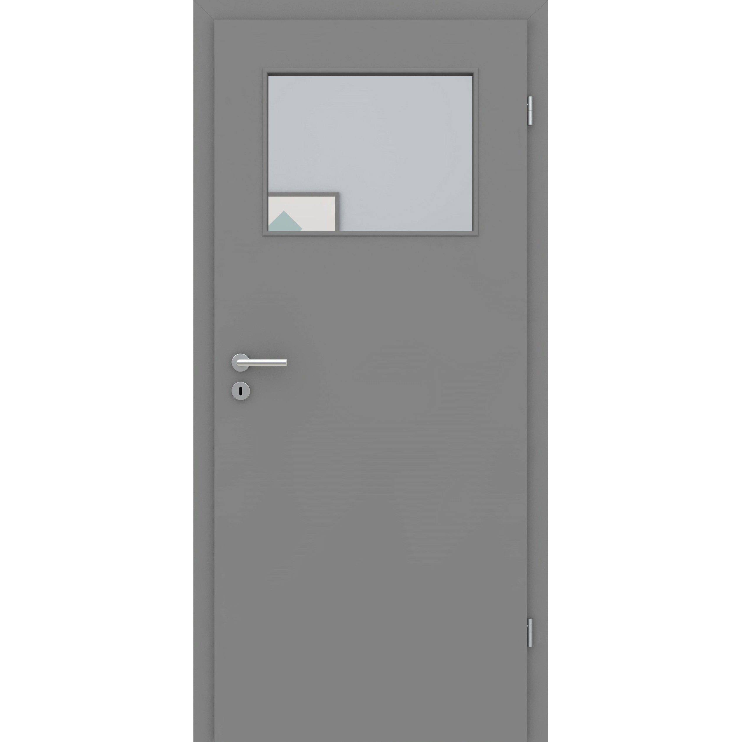 Zimmertür mit Zarge und Lichtausschnitt grau glatt Designkante