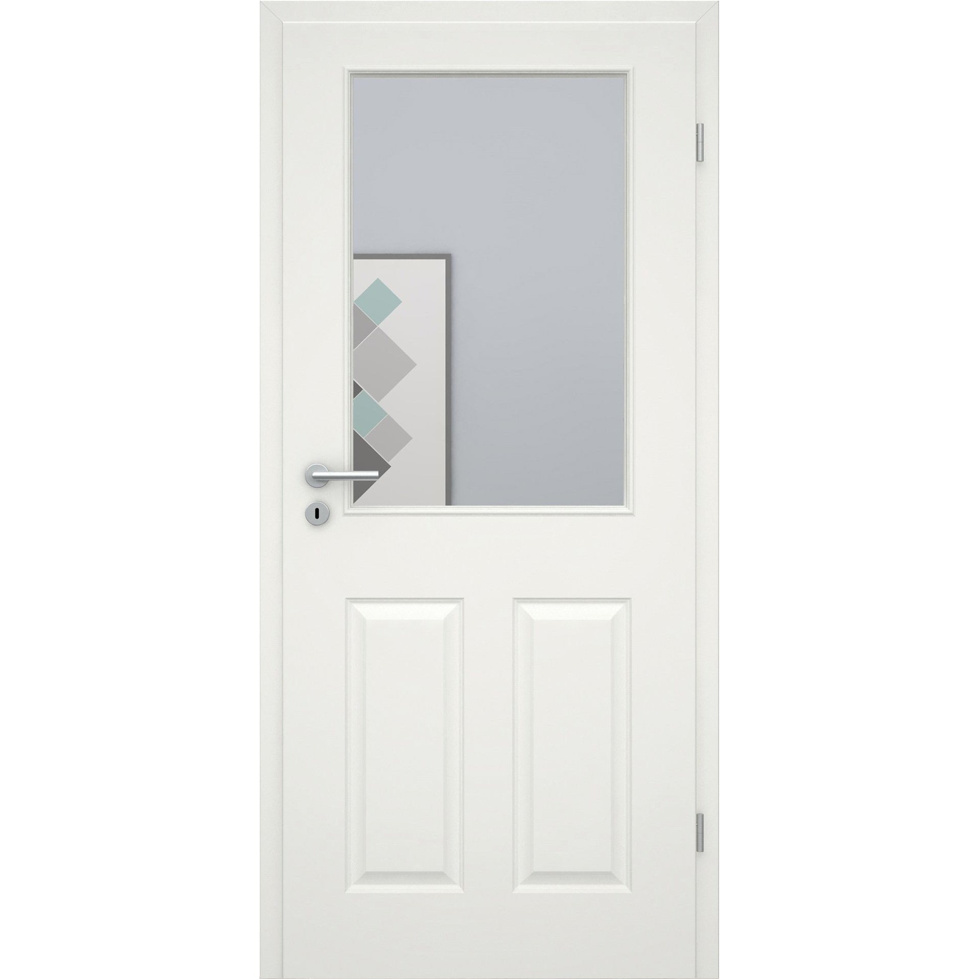Zimmertür mit Zarge und Lichtausschnitt groß soft-weiß 4 Kassetten Eckkante - Modell Stiltür K41LA