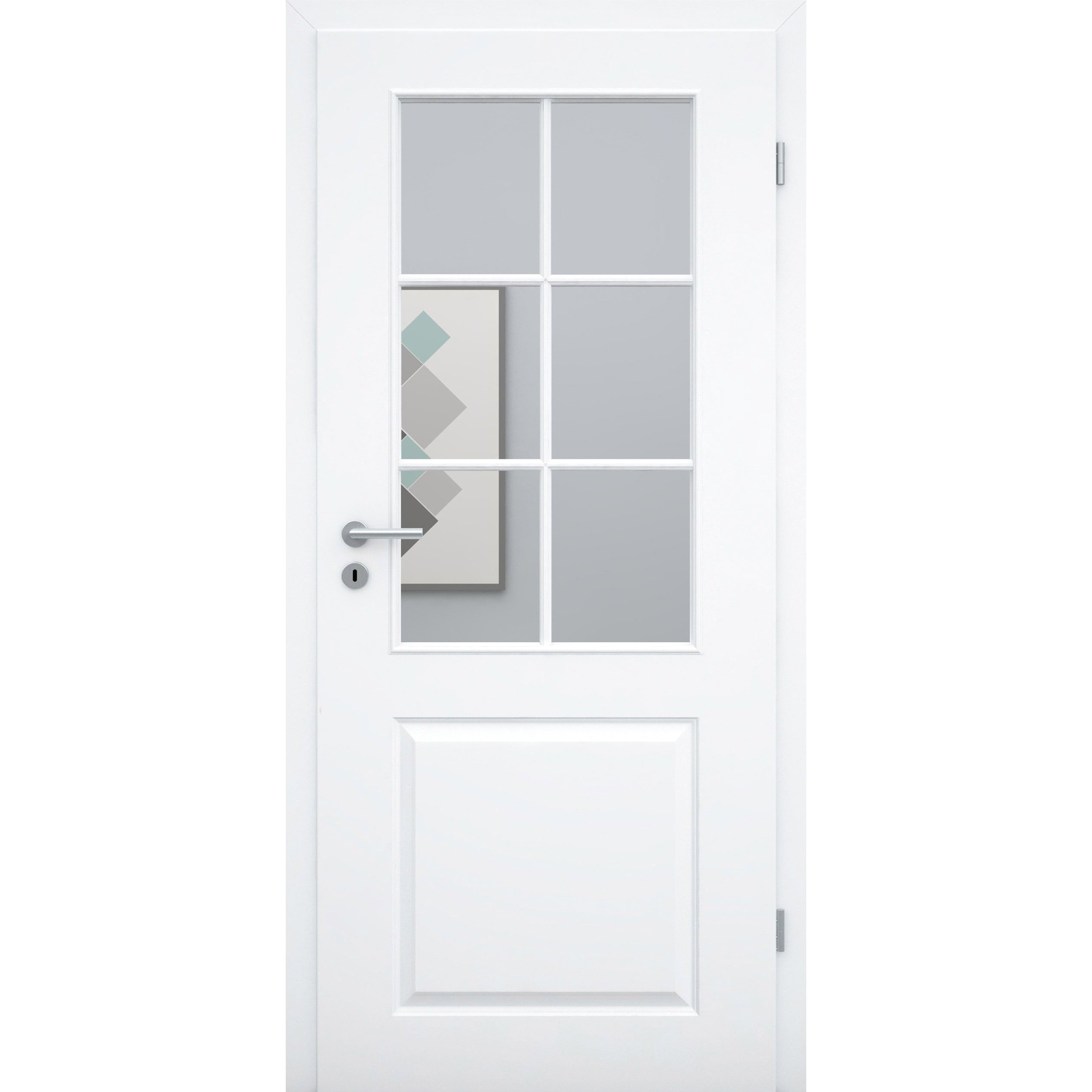 Zimmertür mit Lichtausschnitt mit Sprossenrahmen standard brillant-weiß 2 Kassetten Designkante - Modell Stiltür K23LASPS