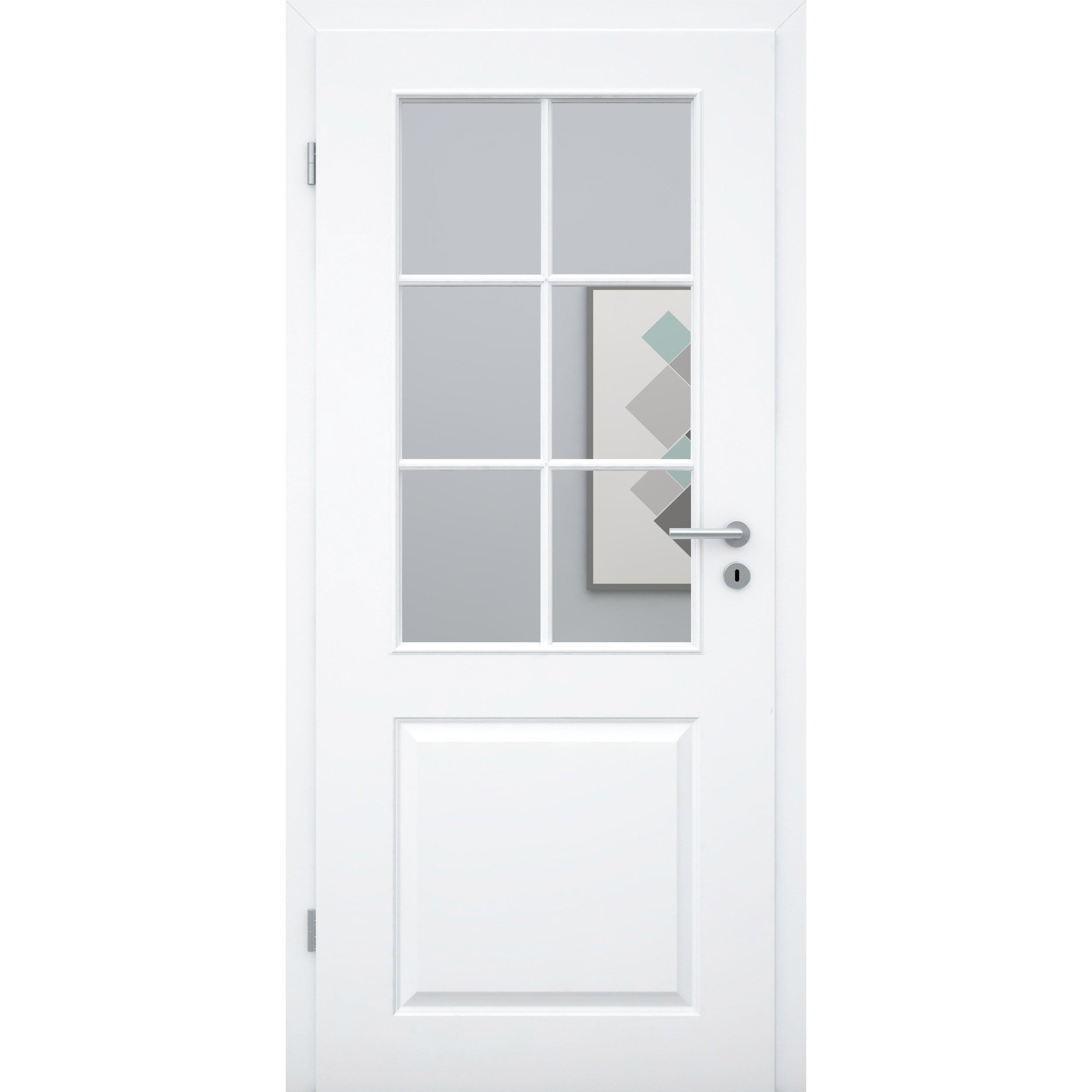 Zimmertür mit Lichtausschnitt mit Sprossenrahmen standard brillant-weiß 2 Kassetten Designkante - Modell Stiltür K23LASPS