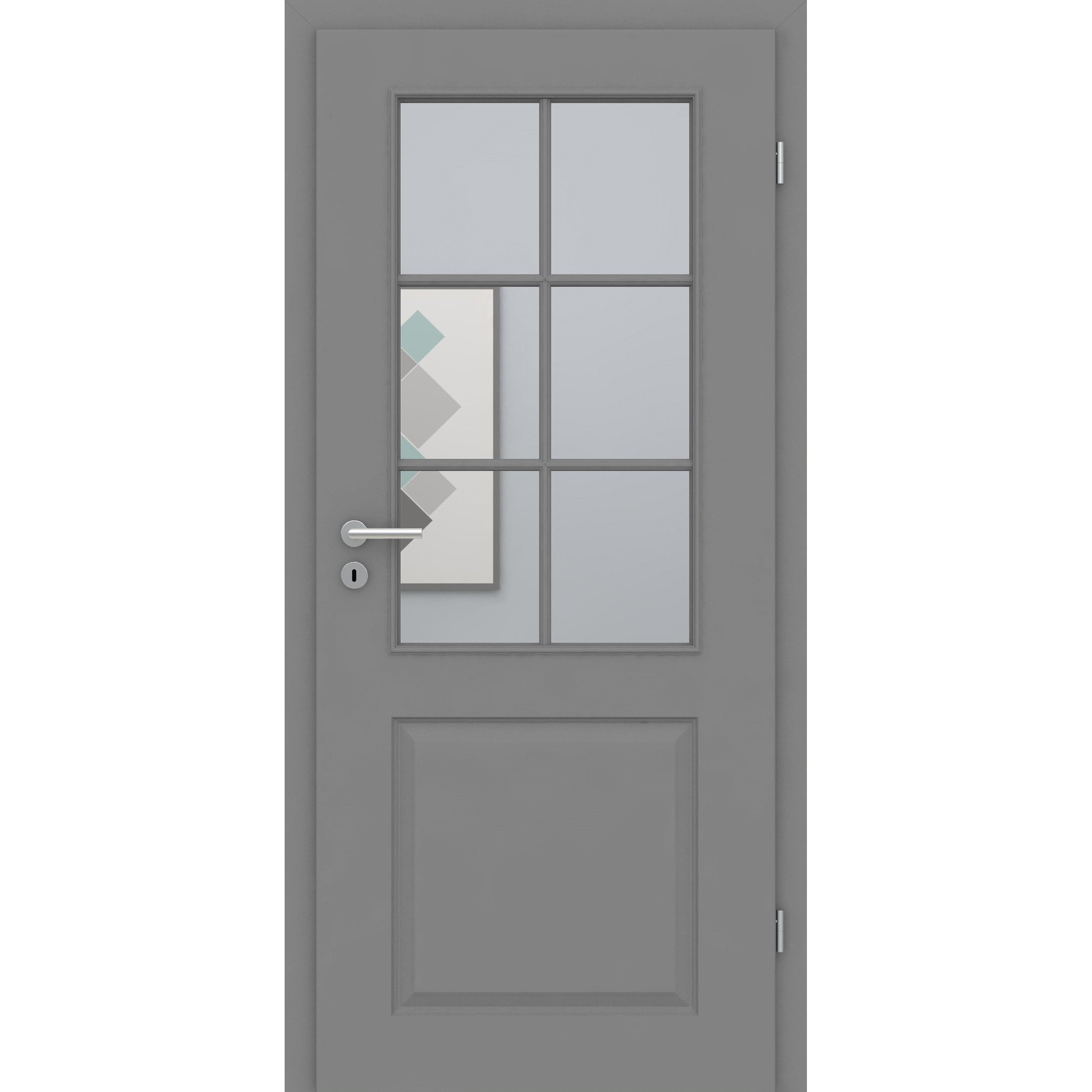 Zimmertür mit Lichtausschnitt mit Sprossenrahmen standard grau 2 Kassetten Designkante - Modell Stiltür K27LASPS