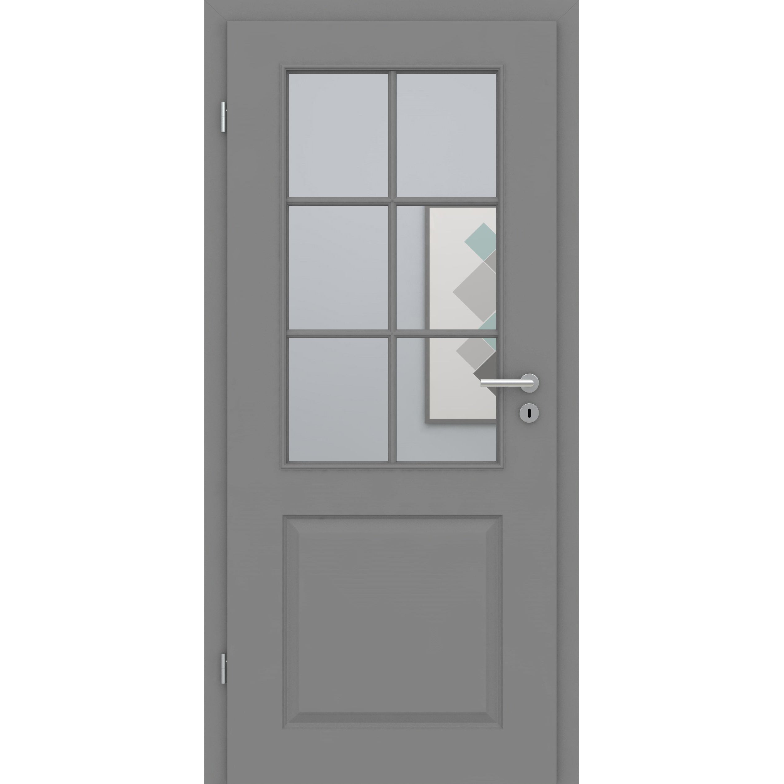 Zimmertür mit Lichtausschnitt mit Sprossenrahmen standard grau 2 Kassetten Designkante - Modell Stiltür K27LASPS