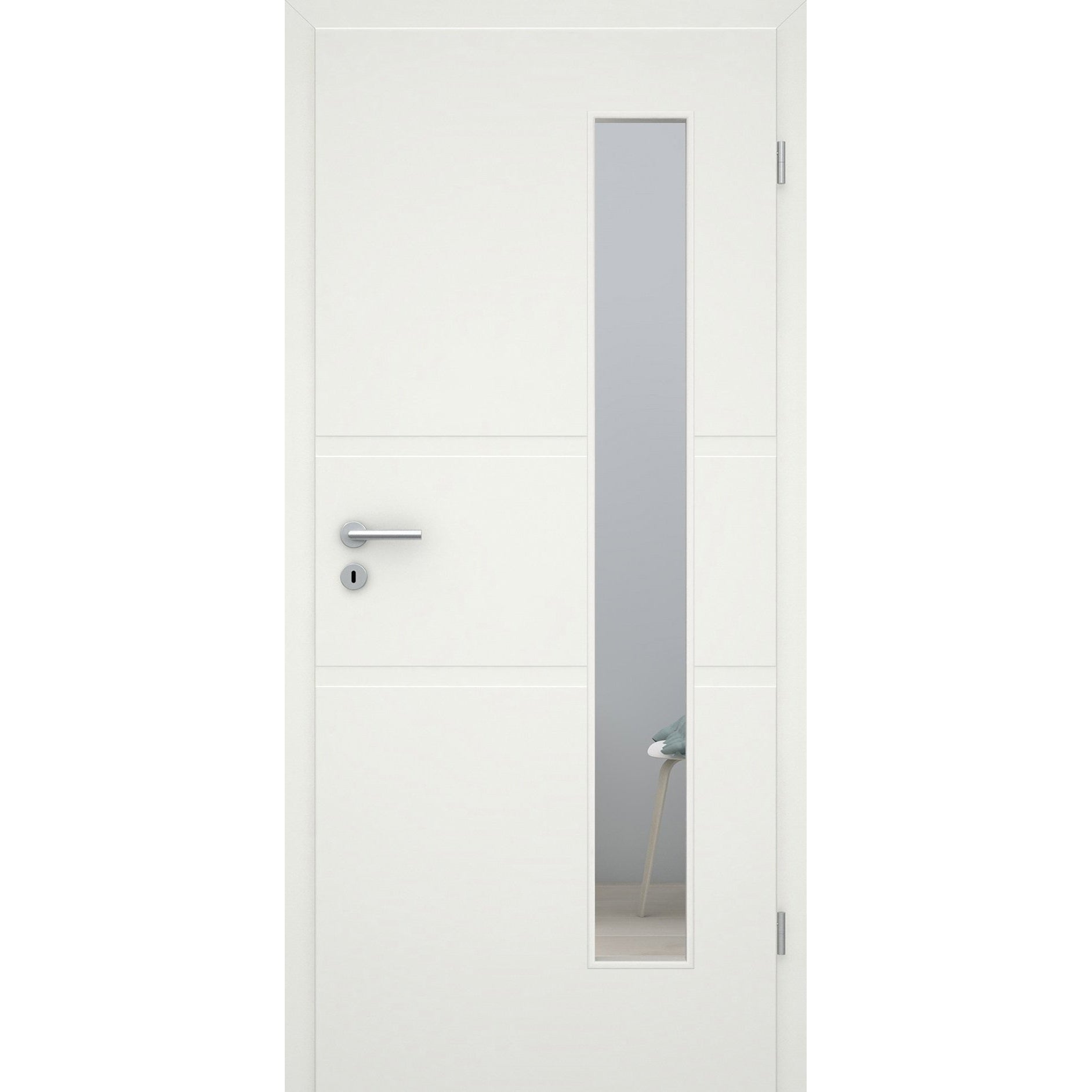 Zimmertür mit Lichtausschnitt soft-weiß 2 breite Rillen Eckkante - Modell Designtür QB21LAB