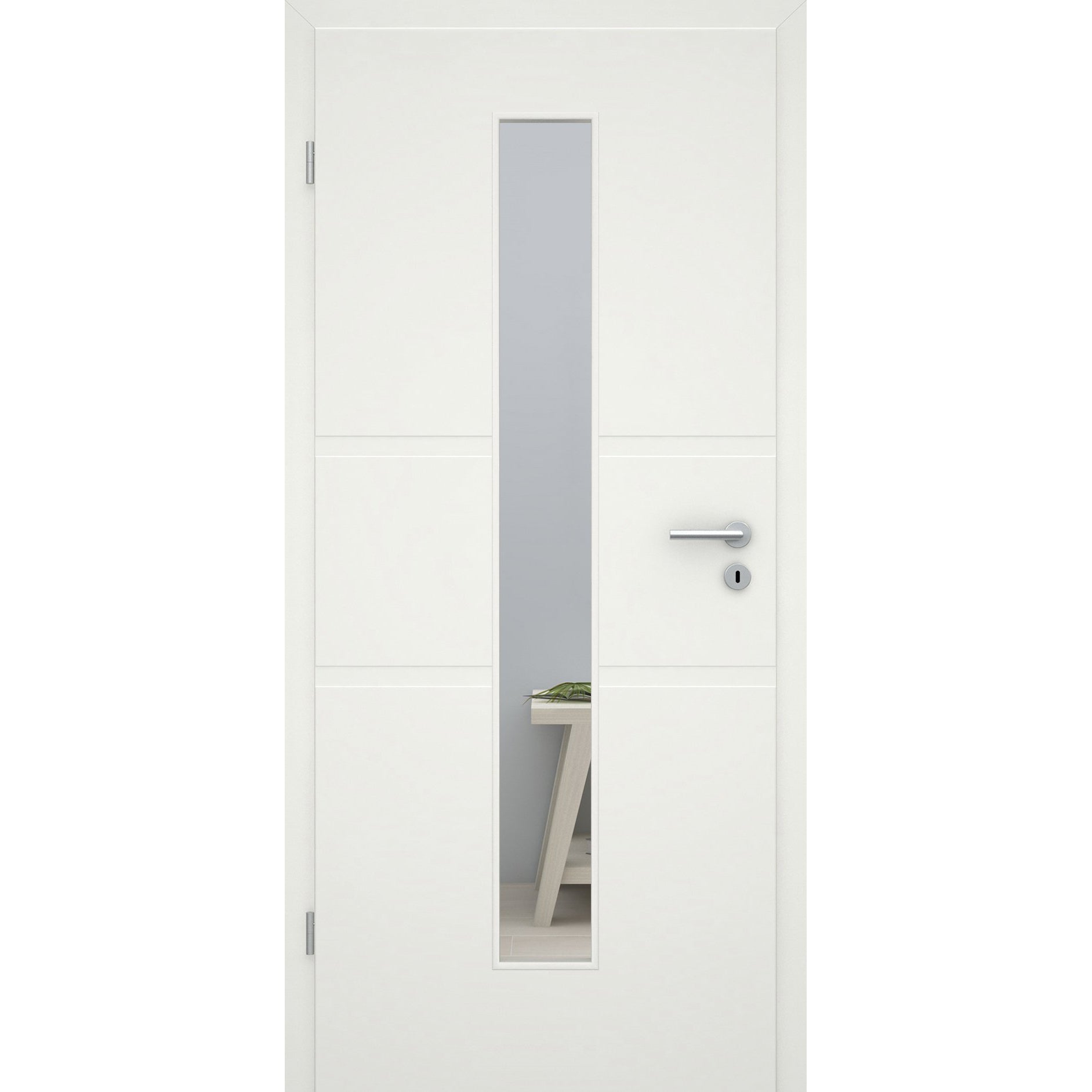 Zimmertür mit Lichtausschnitt soft-weiß 2 breite Rillen Eckkante - Modell Designtür QB21LAM