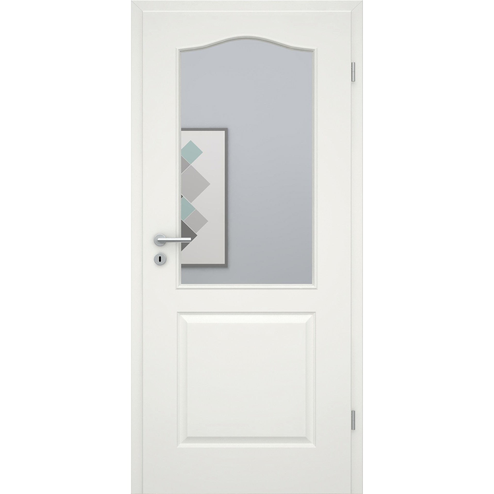 Zimmertür mit Lichtausschnitt soft-weiß 2 Kassetten Schweifbogen Eckkante - Modell Stiltür KS21LA