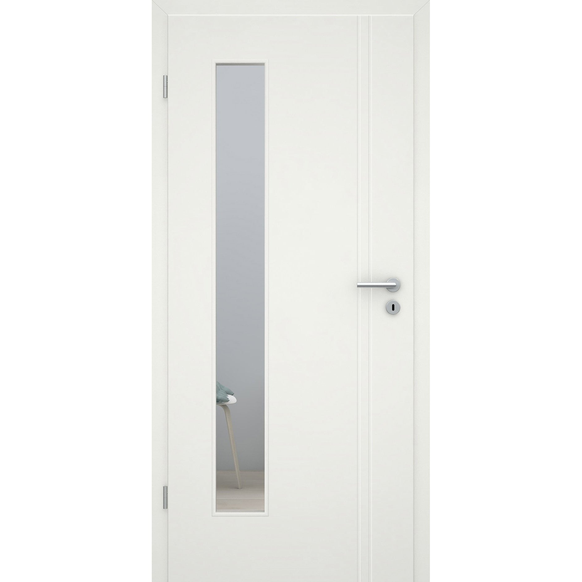 Zimmertür mit Lichtausschnitt soft-weiß 2 Rillen aufrecht Eckkante - Modell Designtür VS21LAB