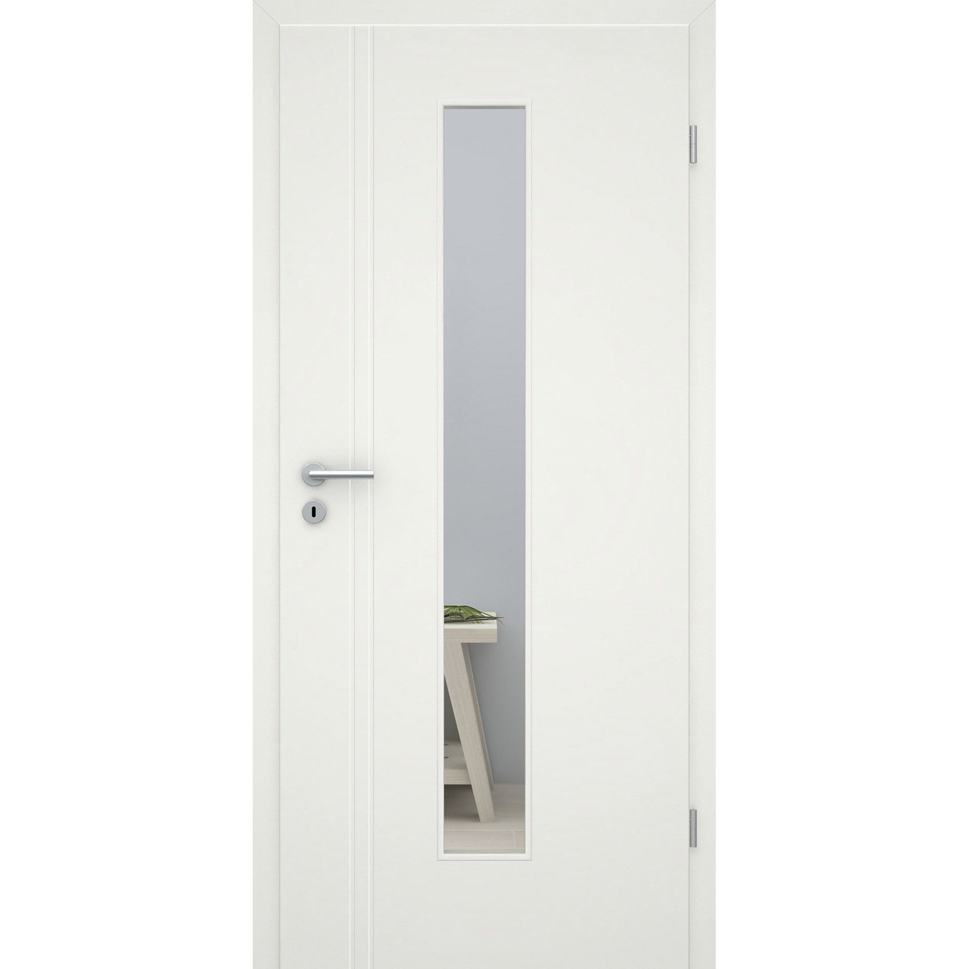 Zimmertür mit Lichtausschnitt soft-weiß 2 Rillen aufrecht Eckkante - Modell Designtür VS21LAM