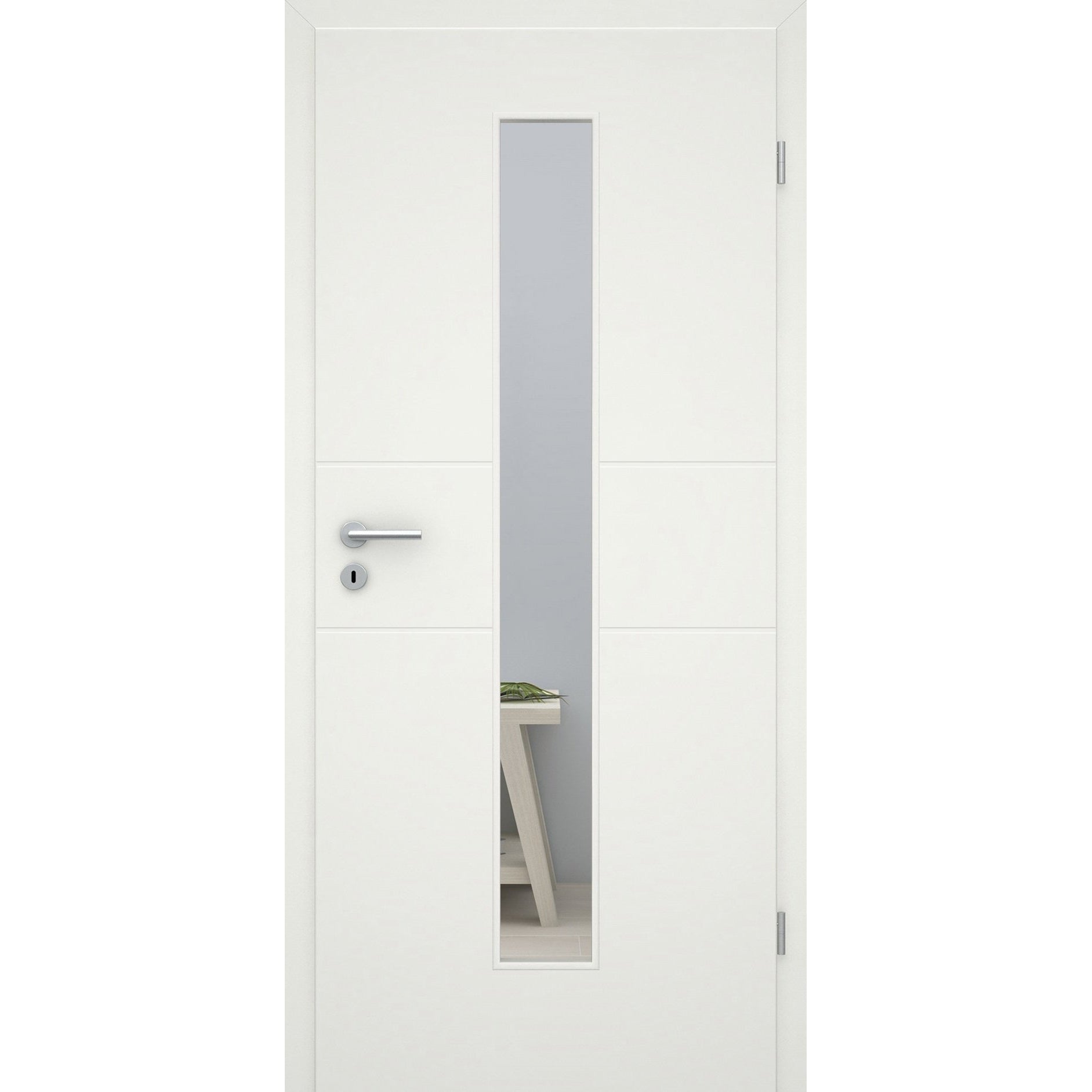 Zimmertür mit Lichtausschnitt soft-weiß 2 Rillen Eckkante - Modell Designtür Q21LAM