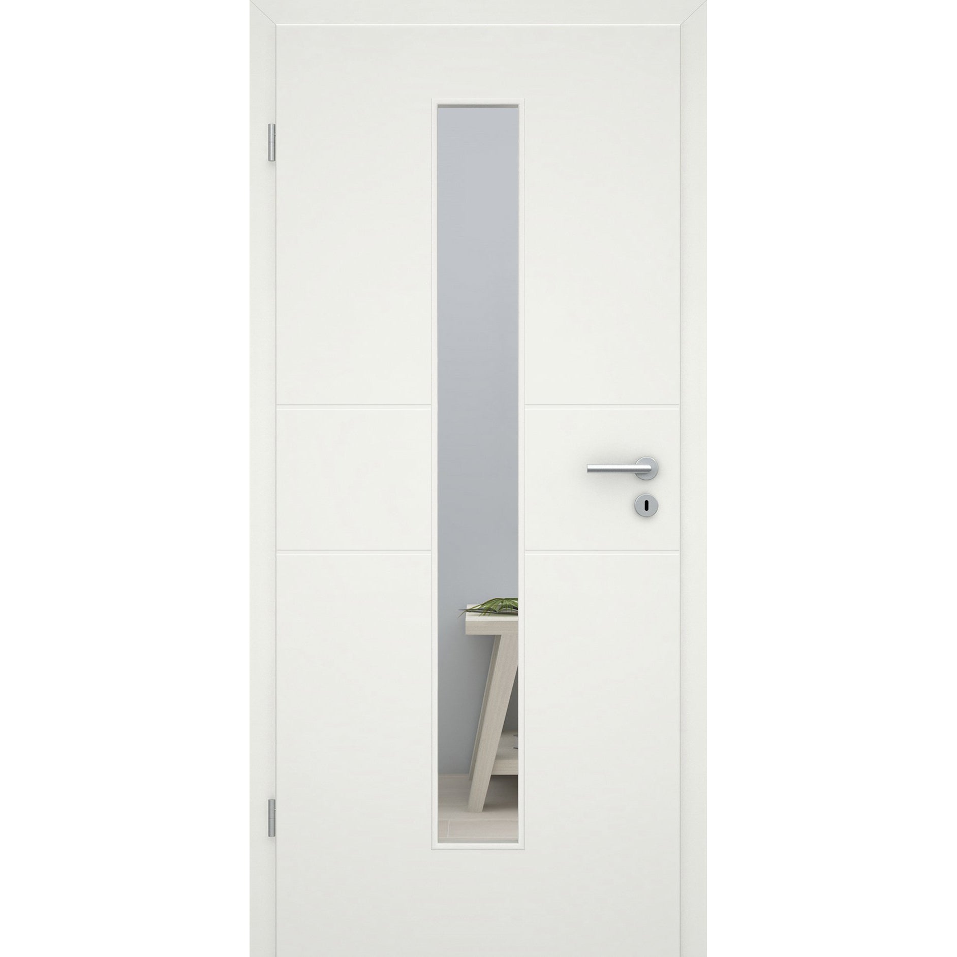 Zimmertür mit Zarge und Lichtausschnitt soft-weiß 2 Rillen Eckkante - Modell Designtür Q21LAM