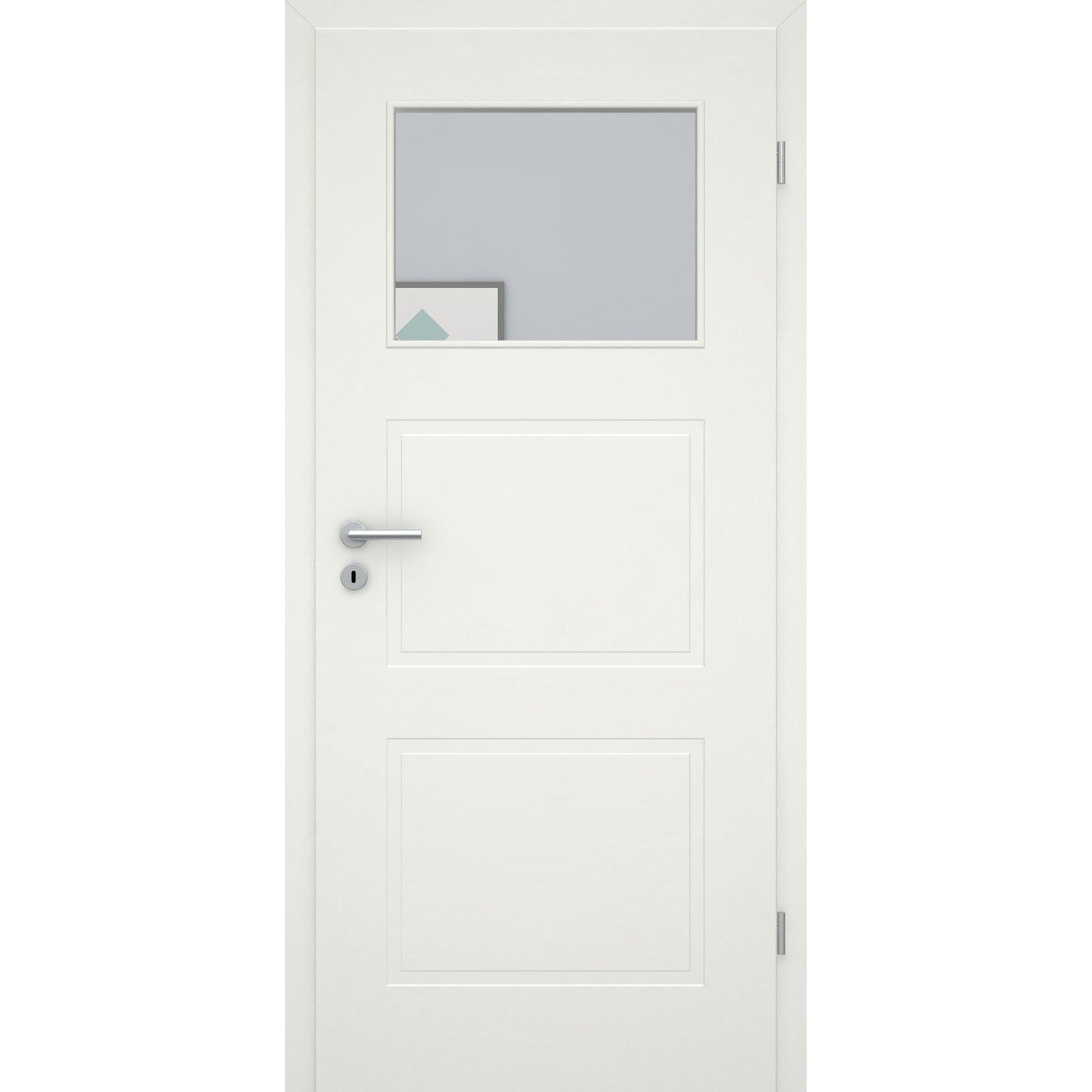 Zimmertür mit Zarge und Lichtausschnitt soft-weiß 3 Kassetten Eckkante - Modell Stiltür M31LA1