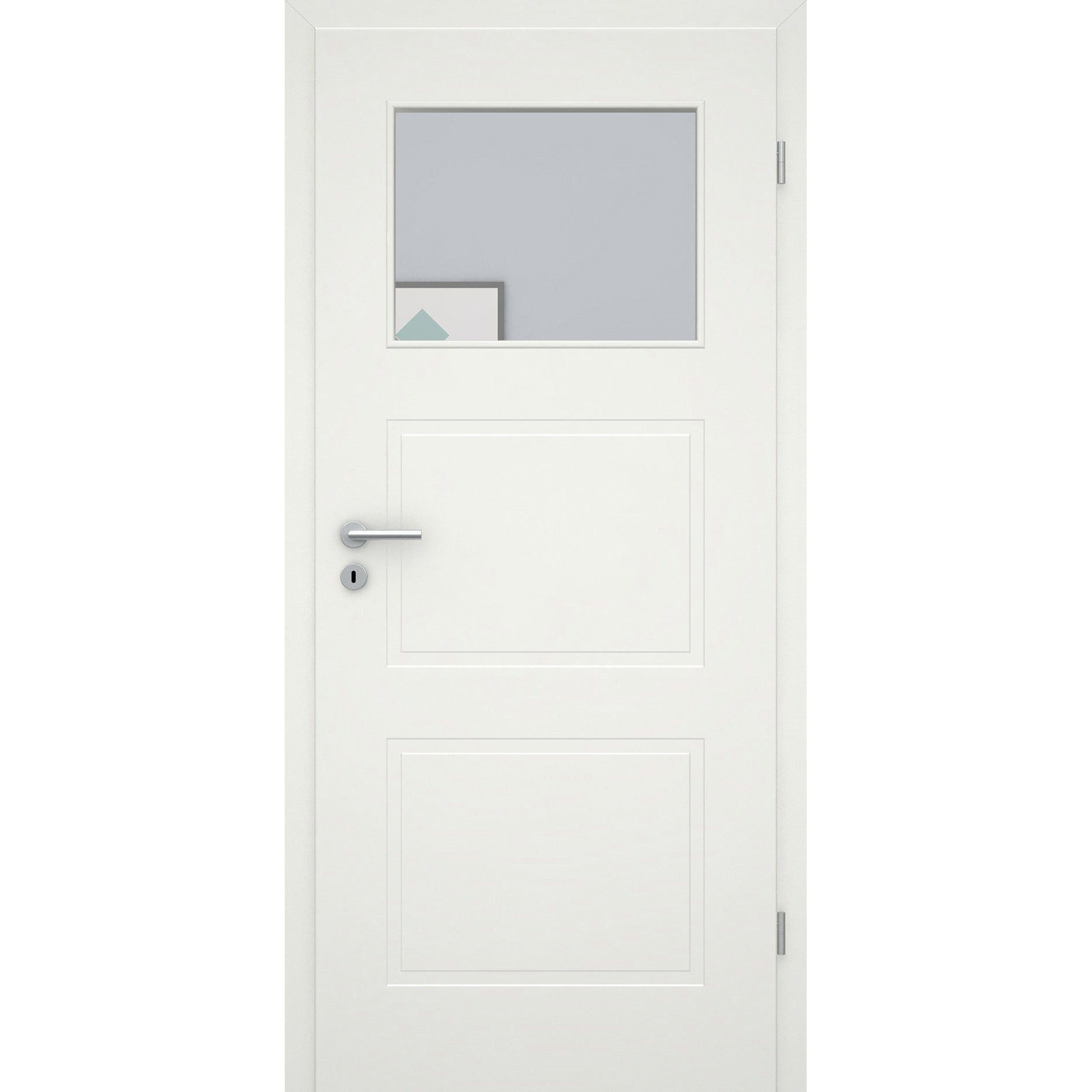 Zimmertür mit Zarge im Sondermaß und Lichtausschnitt soft-weiß 3 Kassetten Eckkante - Modell Stiltür M31LA1
