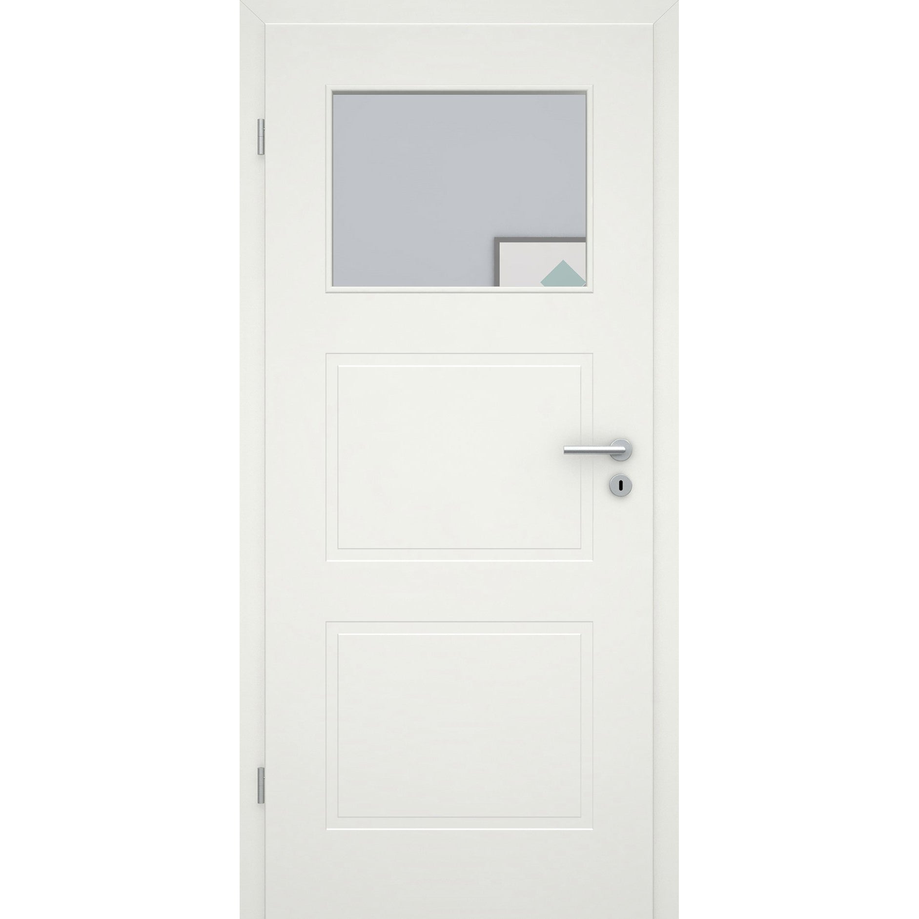 Zimmertür mit Lichtausschnitt soft-weiß 3 Kassetten Eckkante - Modell Stiltür M31LA1