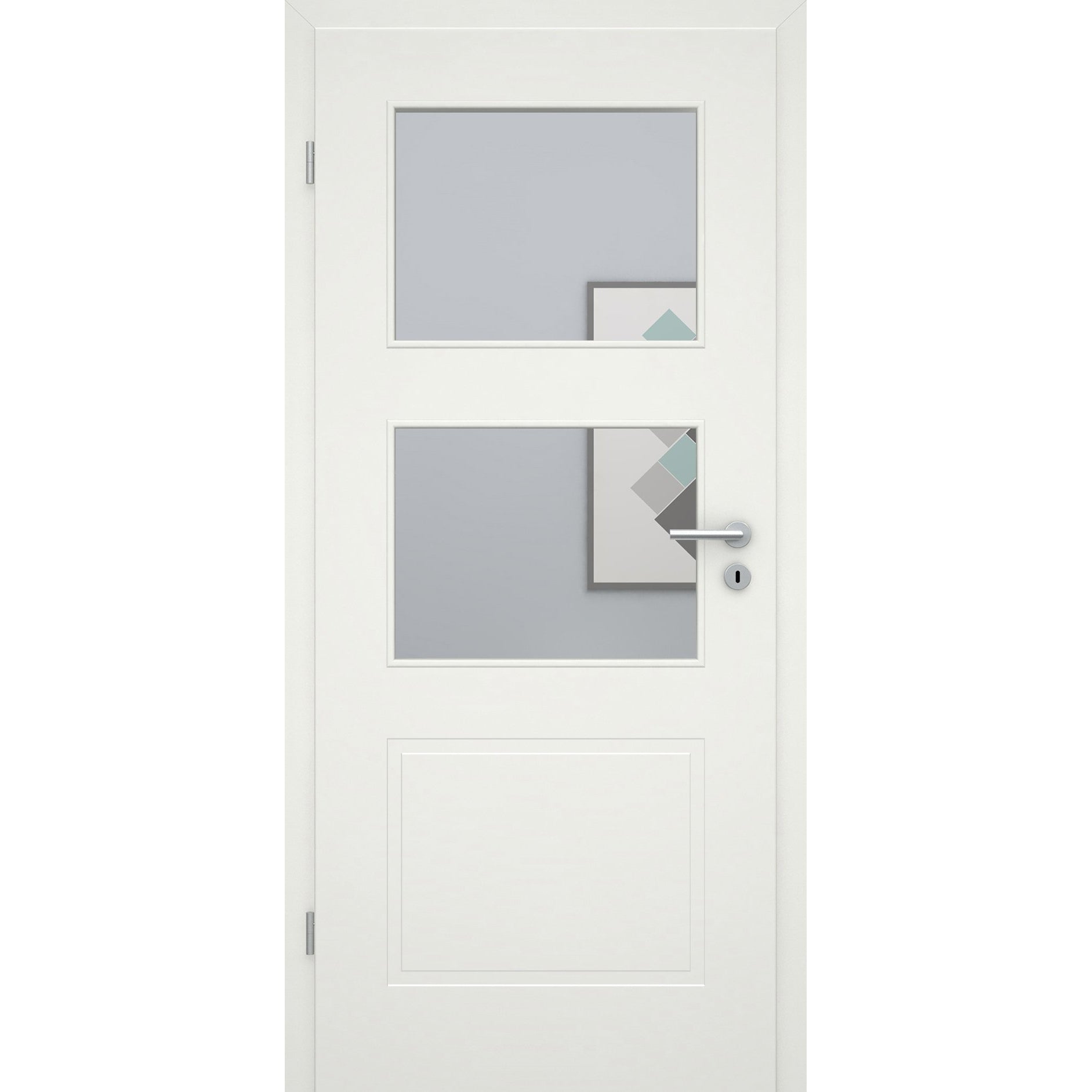 Zimmertür mit Lichtausschnitt soft-weiß 3 Kassetten Eckkante - Modell Stiltür M31LA2