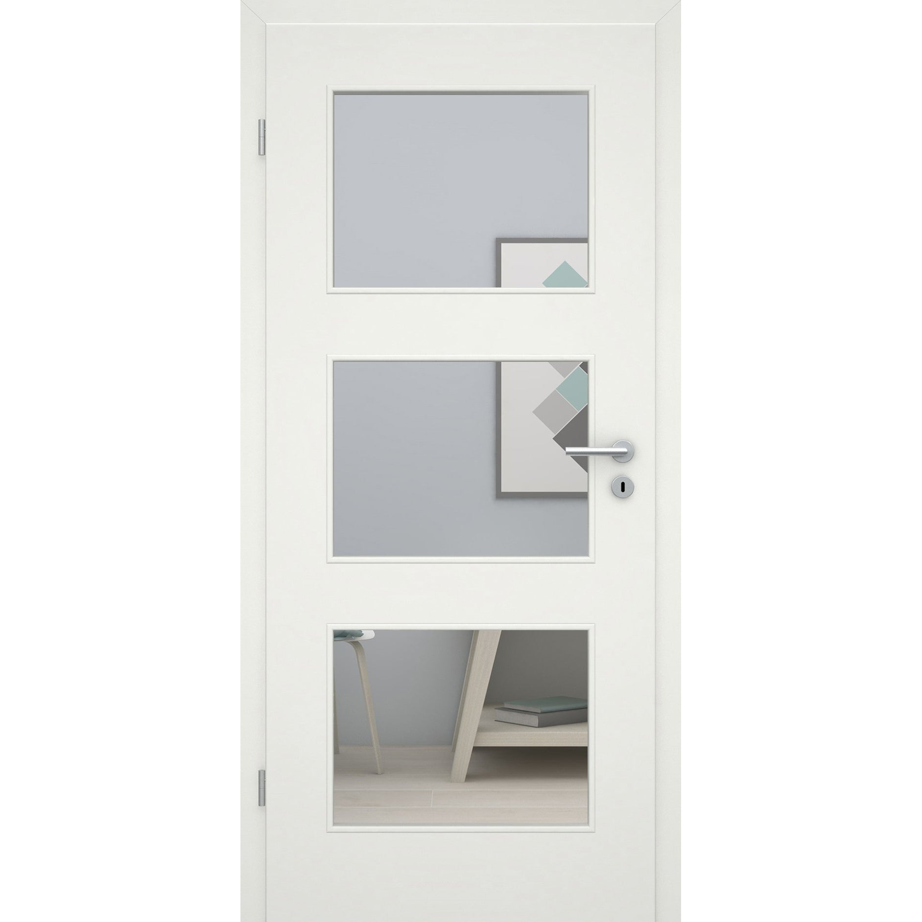 Zimmertür mit Lichtausschnitt soft-weiß 3 Kassetten Eckkante - Modell Stiltür M31LA3