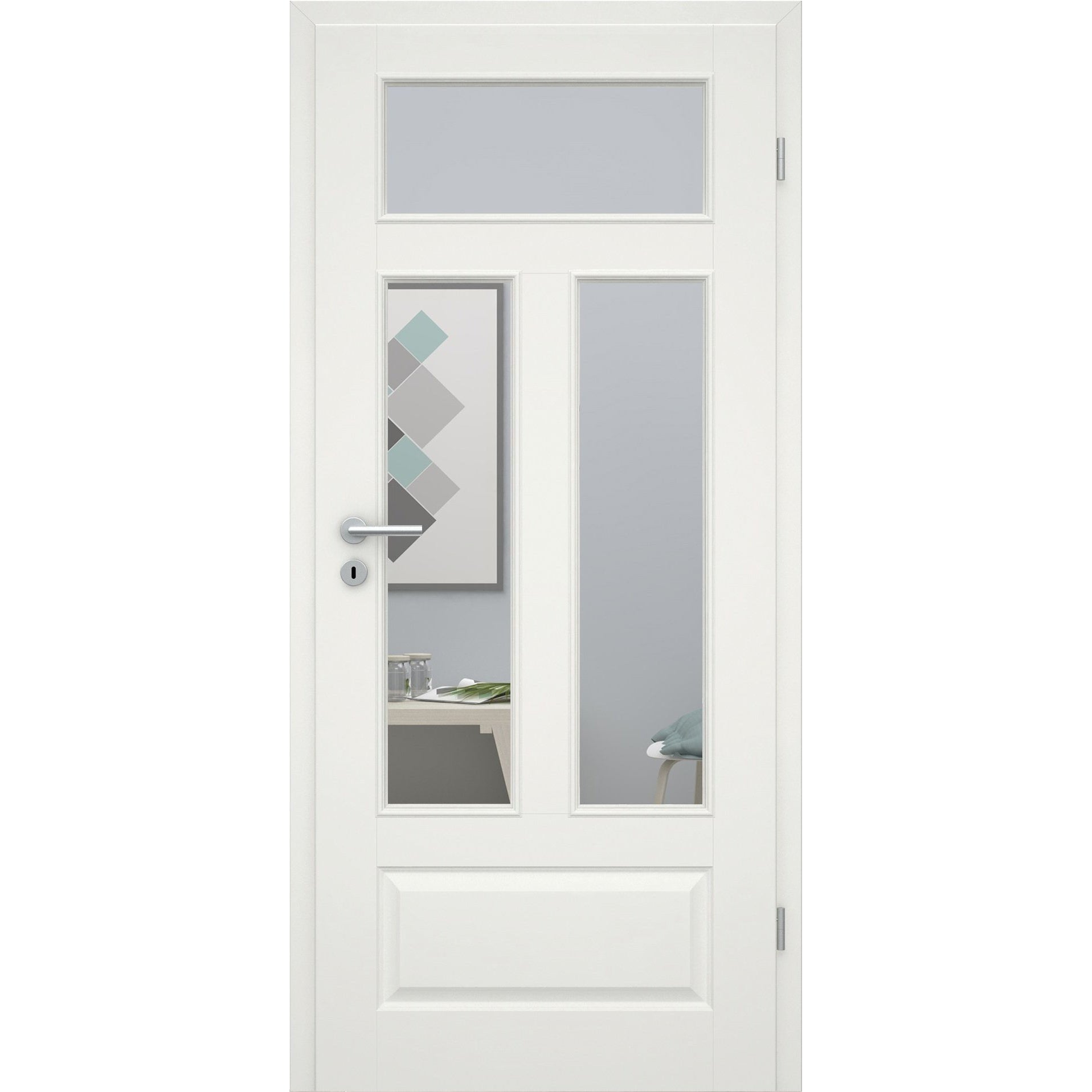 Zimmertür mit Lichtausschnitt soft-weiß 4 Kassetten Quer Eckkante - Modell Stiltür KQ41LA3
