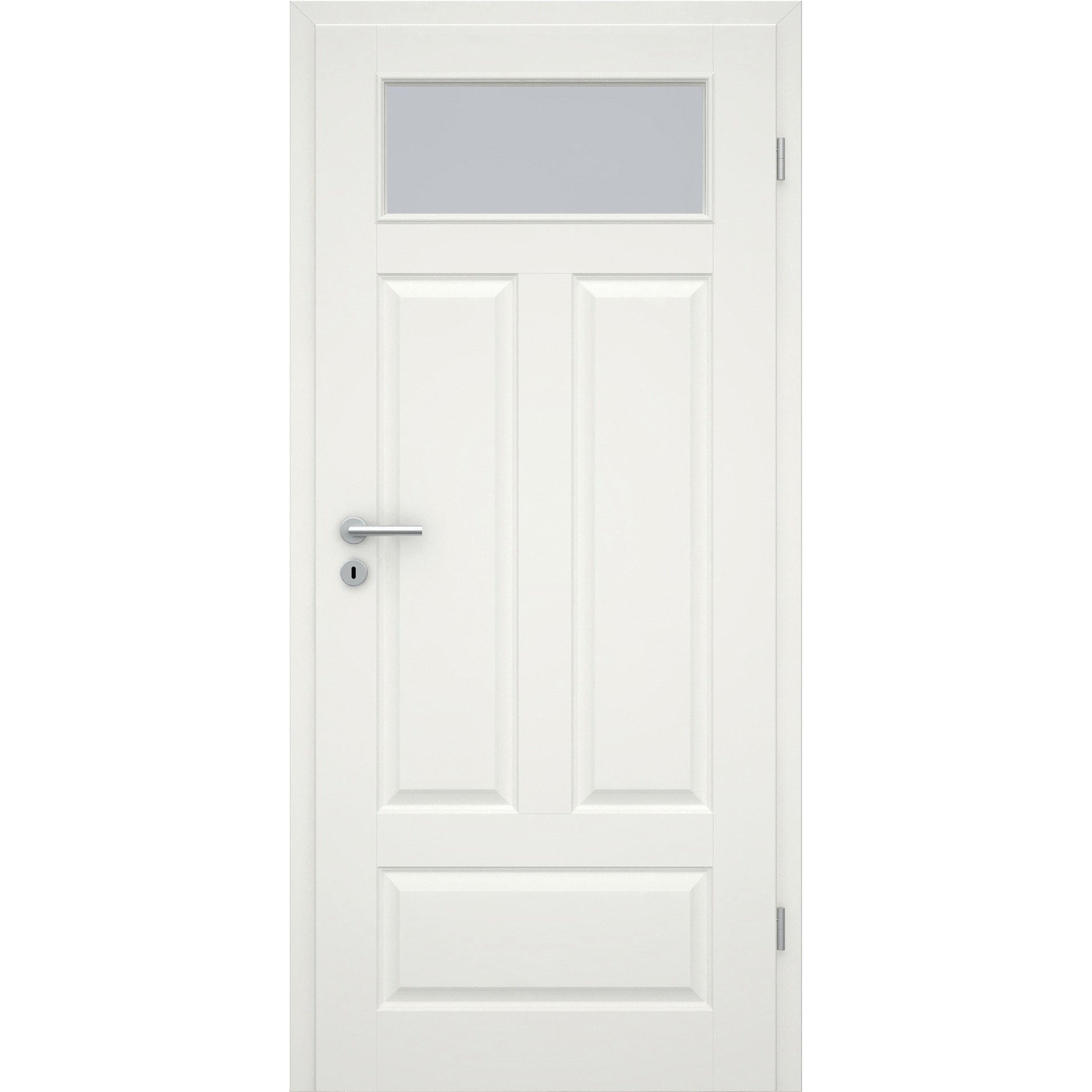 Zimmertür mit Zarge und Lichtausschnitt soft-weiß 4 Kassetten Quer Eckkante - Modell Stiltür KQ41LAO