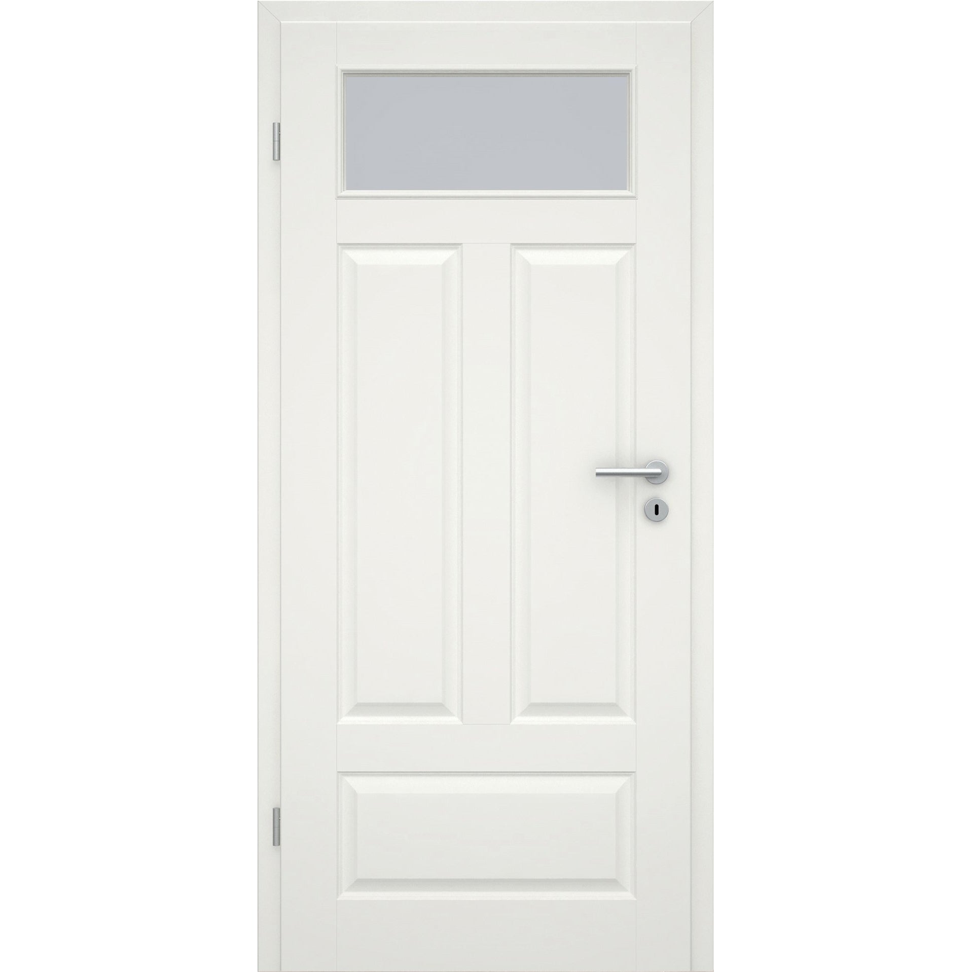 Zimmertür mit Lichtausschnitt soft-weiß 4 Kassetten Quer Eckkante - Modell Stiltür KQ41LAO
