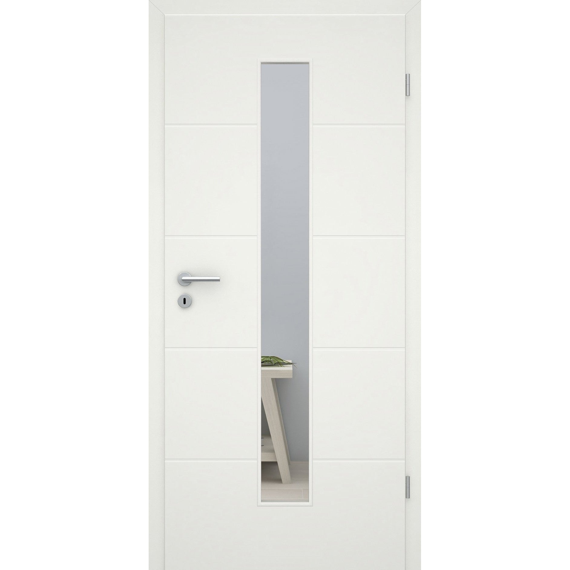 Zimmertür mit Lichtausschnitt soft-weiß 4 Rillen Eckkante - Modell Designtür Q41LAM