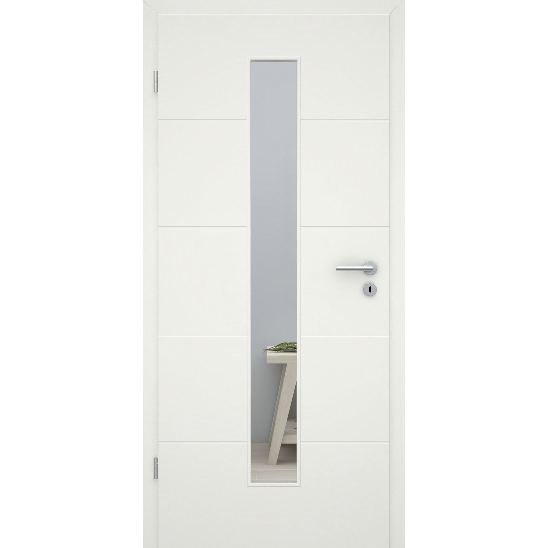 Zimmertür mit Lichtausschnitt soft-weiß 4 Rillen Eckkante - Modell Designtür Q41LAM