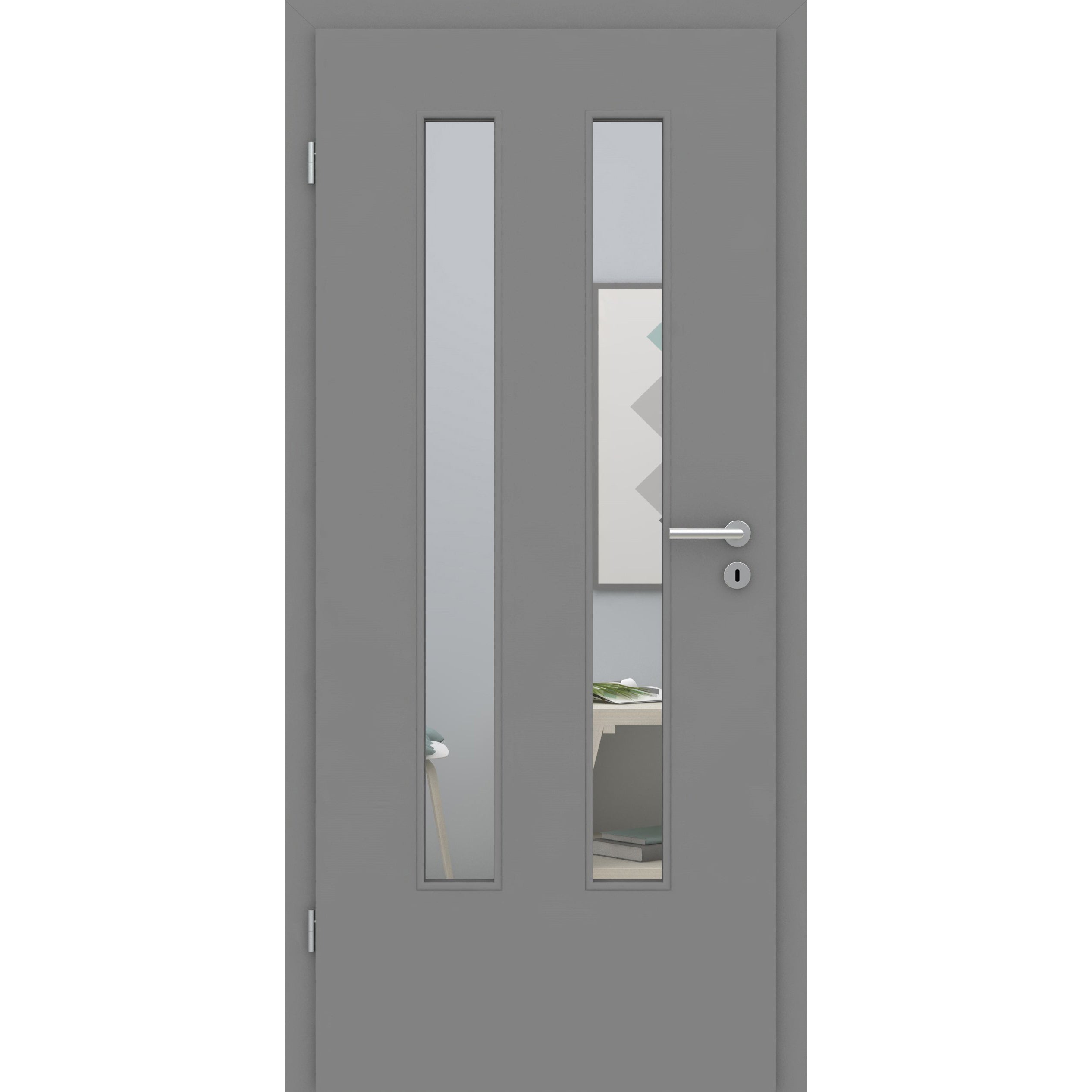 Zimmertür mit Lichtausschnitt vertikal grau glatt Designkante LA6