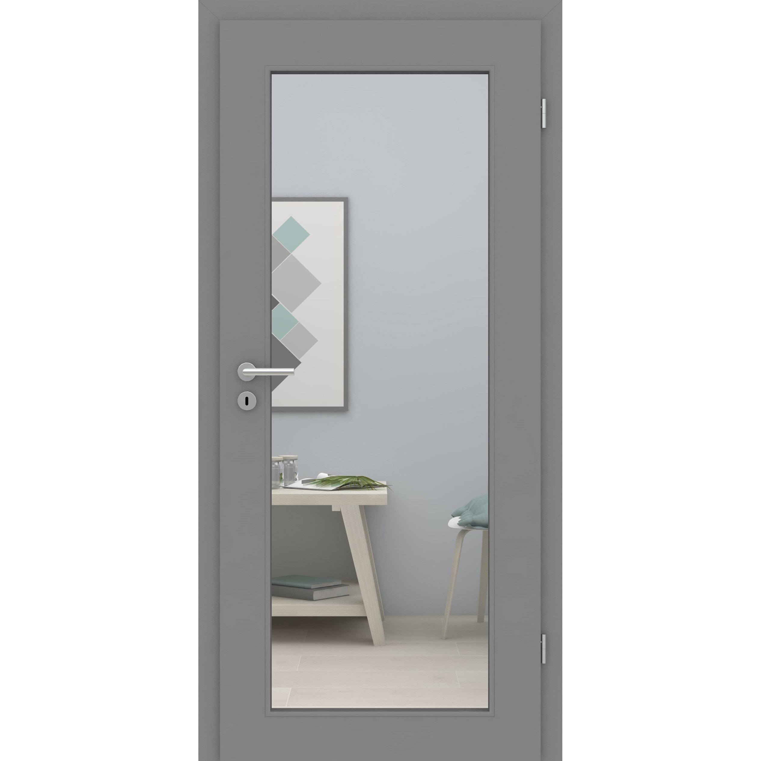 Zimmertür mit Lichtausschnitt XL grau glatt Designkante - Modell LAXL