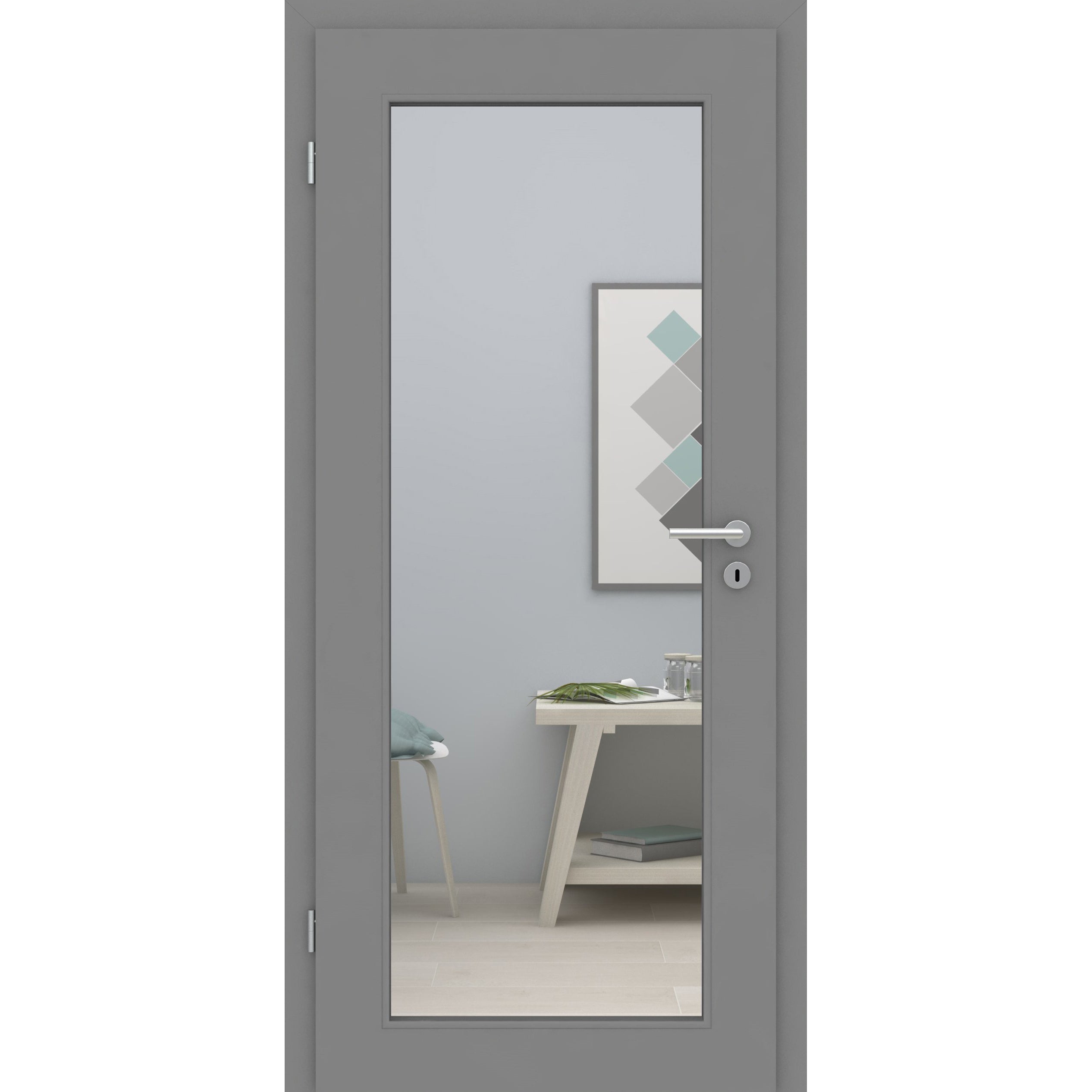 Zimmertür mit Zarge und Lichtausschnitt XL grau glatt Designkante - Modell LAXL