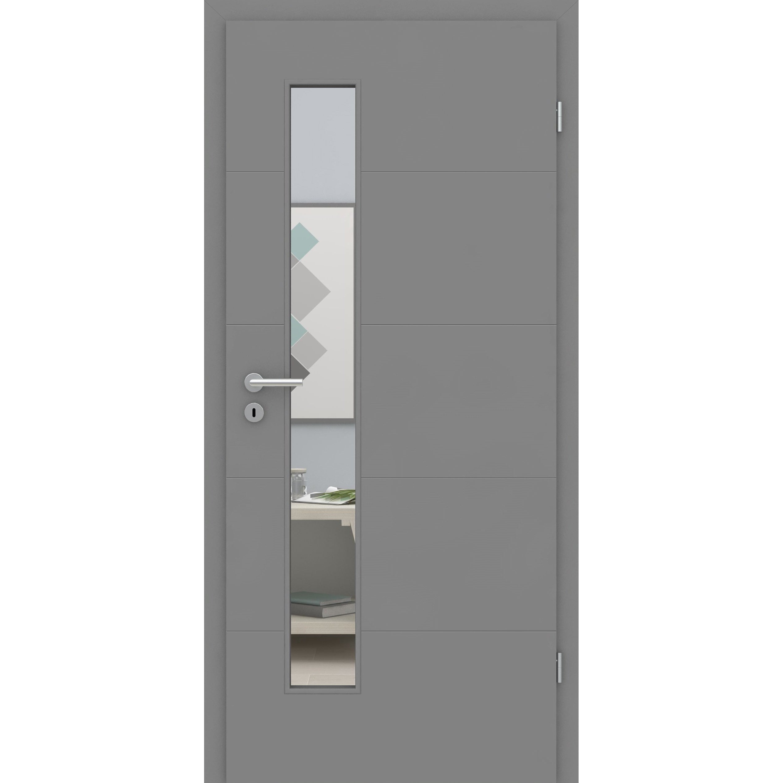 Zimmertür mit Lichtausschnitt grau 4 Rillen quer Designkante - Modell Designtür Q47LAS