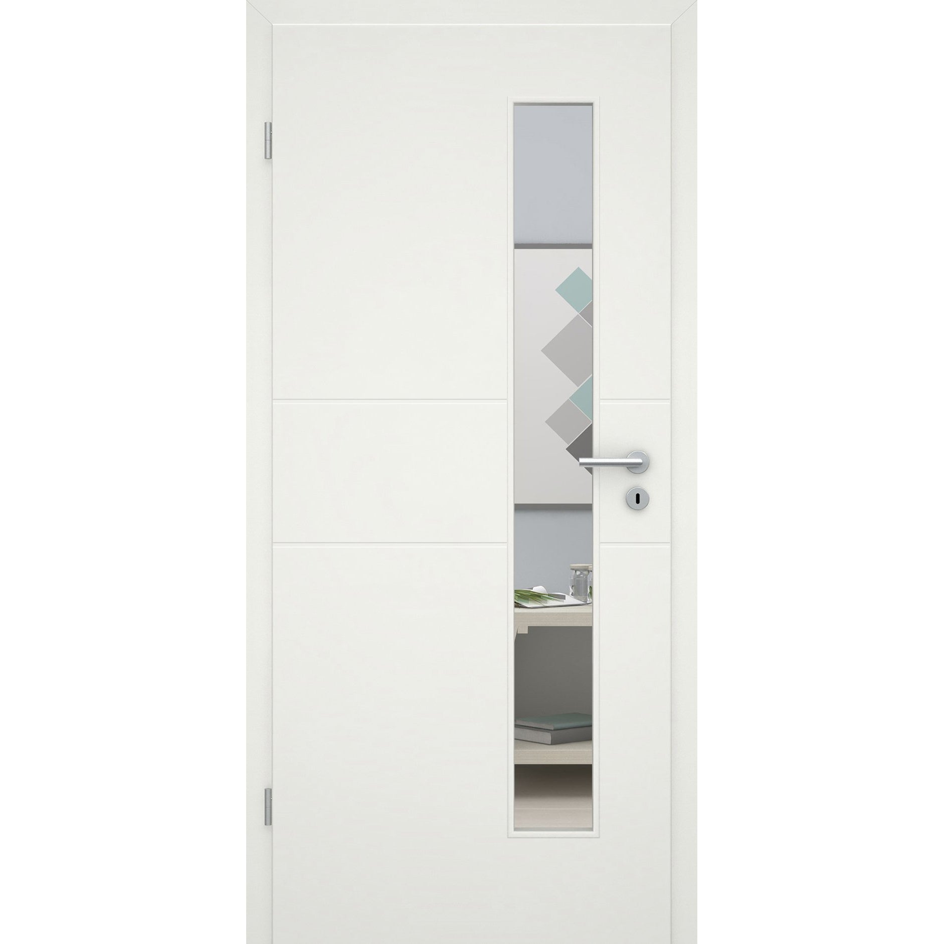 Zimmertür mit Lichtausschnittsoft-weiß 2 Rillen Eckkante - Modell Designtür Q21LAS