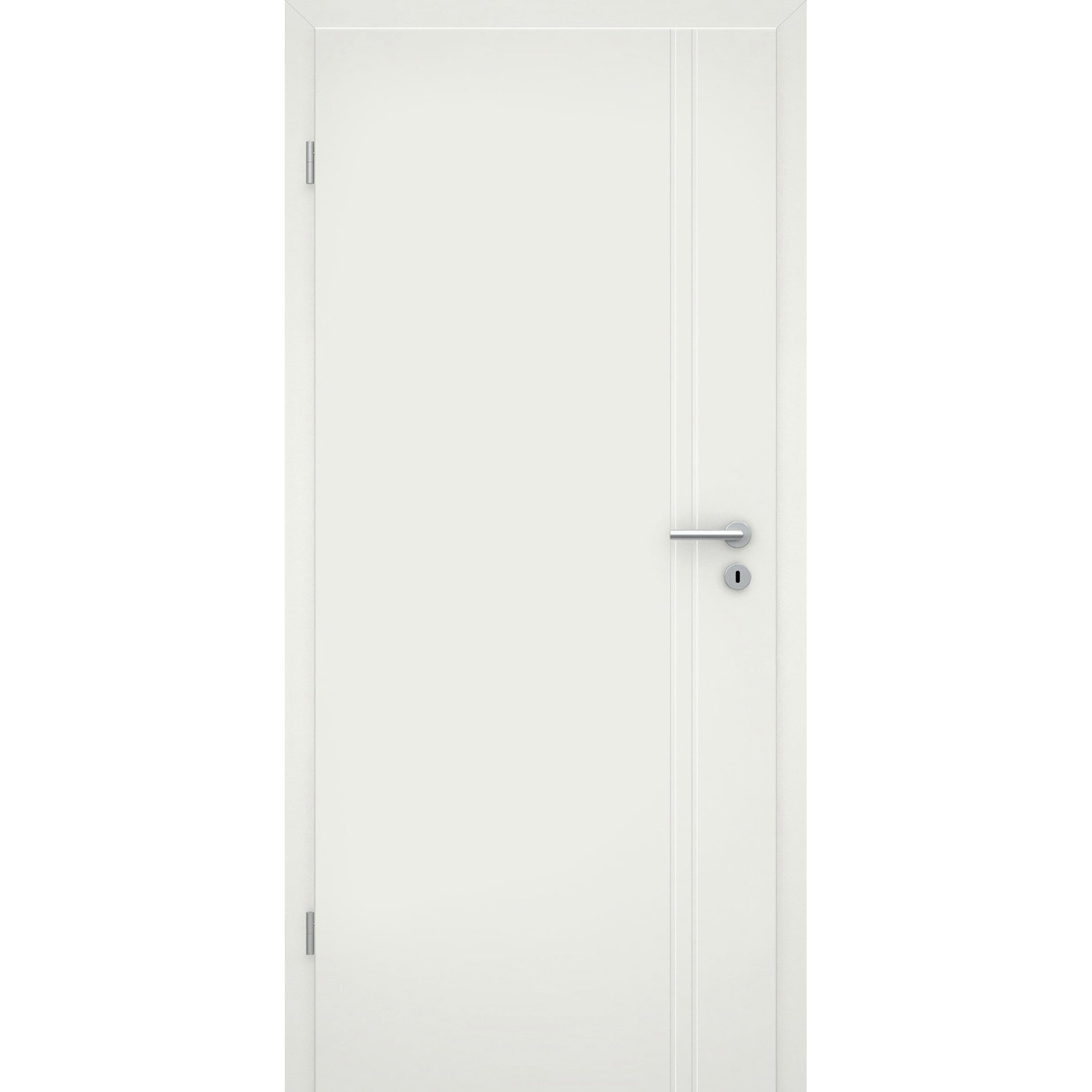 Zimmertür mit Zarge soft-weiß 2 Rillen aufrecht Eckkante - Modell Designtür VS21