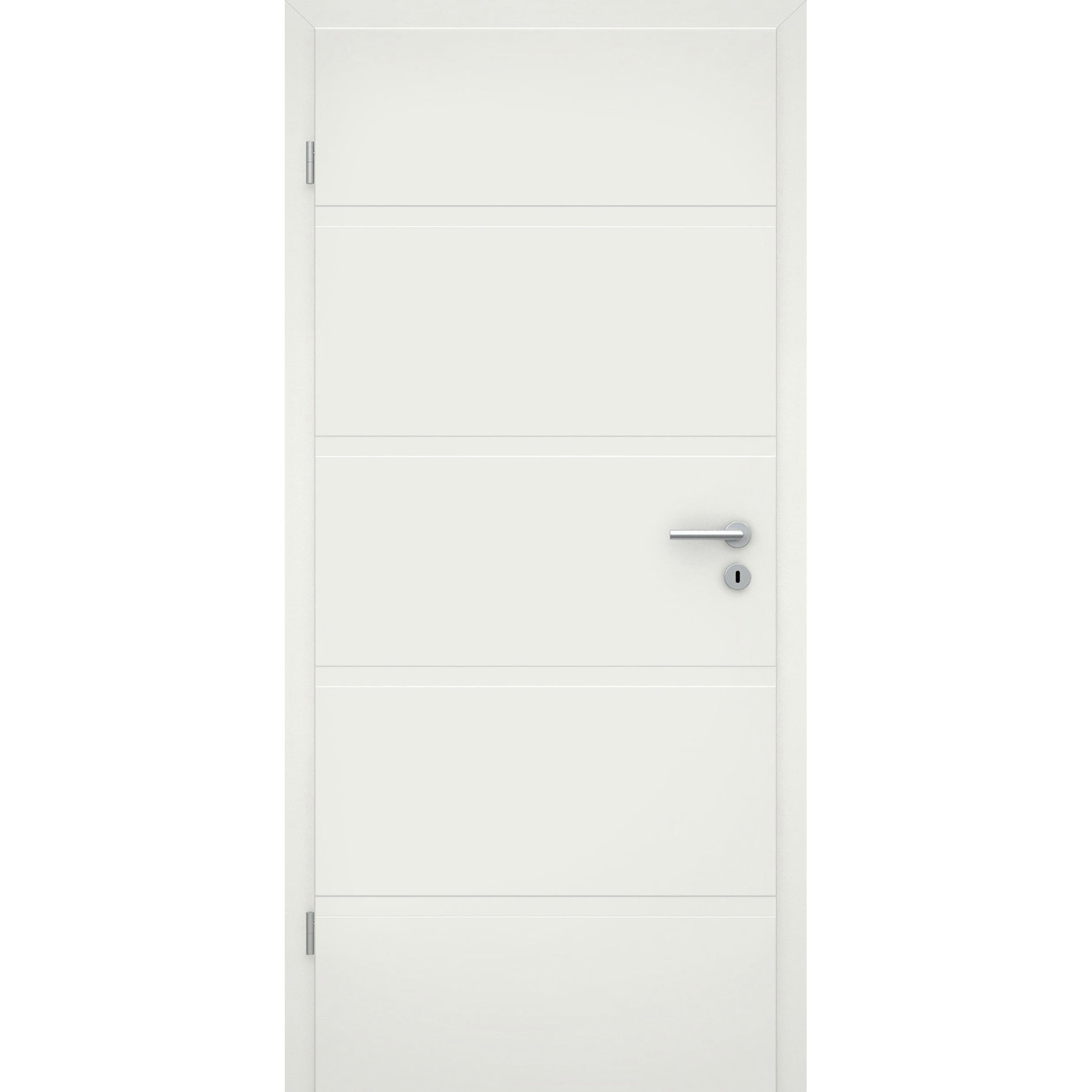 Zimmertür mit Zarge soft-weiß 4 breite Rillen Eckkante - Modell Designtür QB41